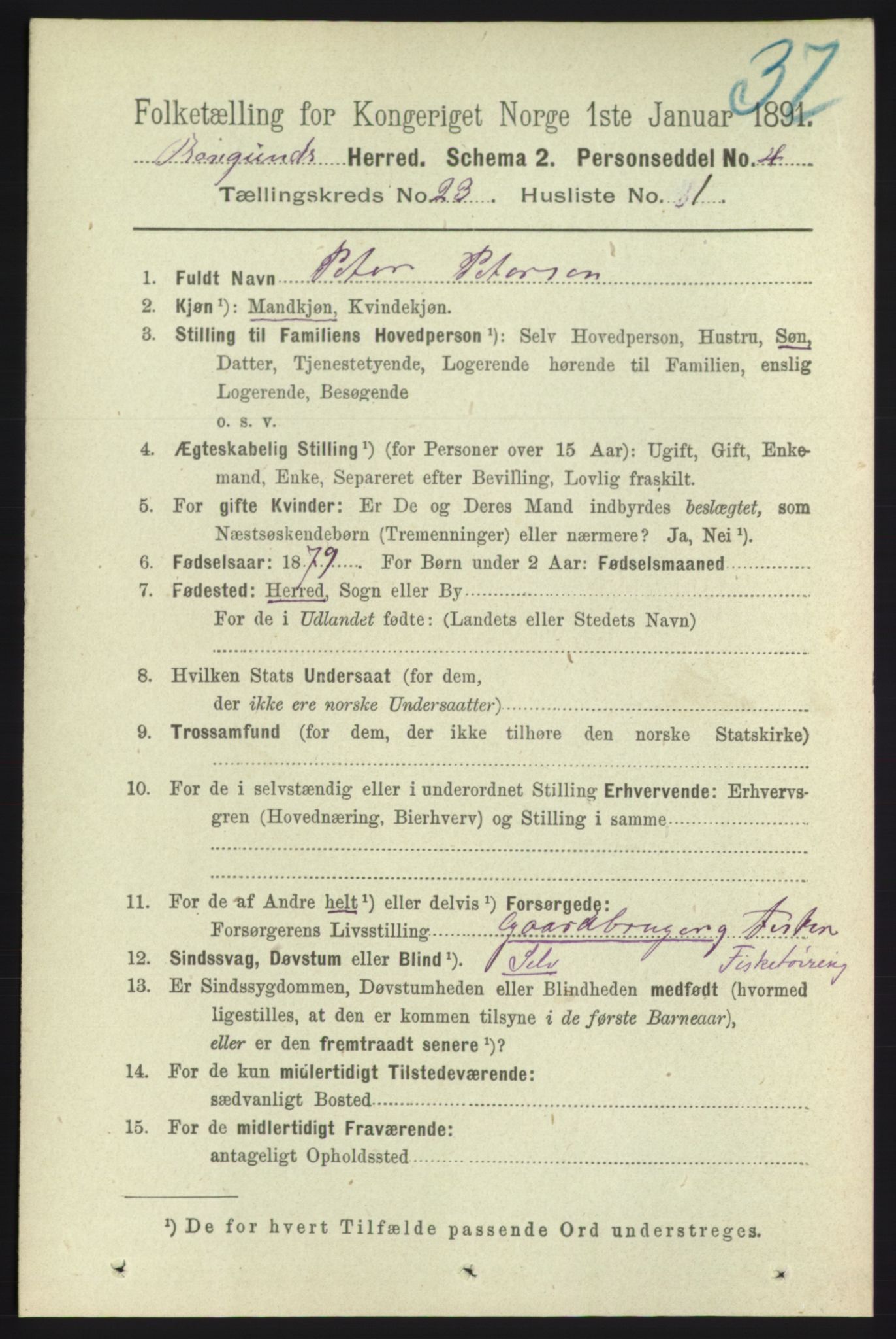 RA, 1891 census for 1531 Borgund, 1891, p. 6967