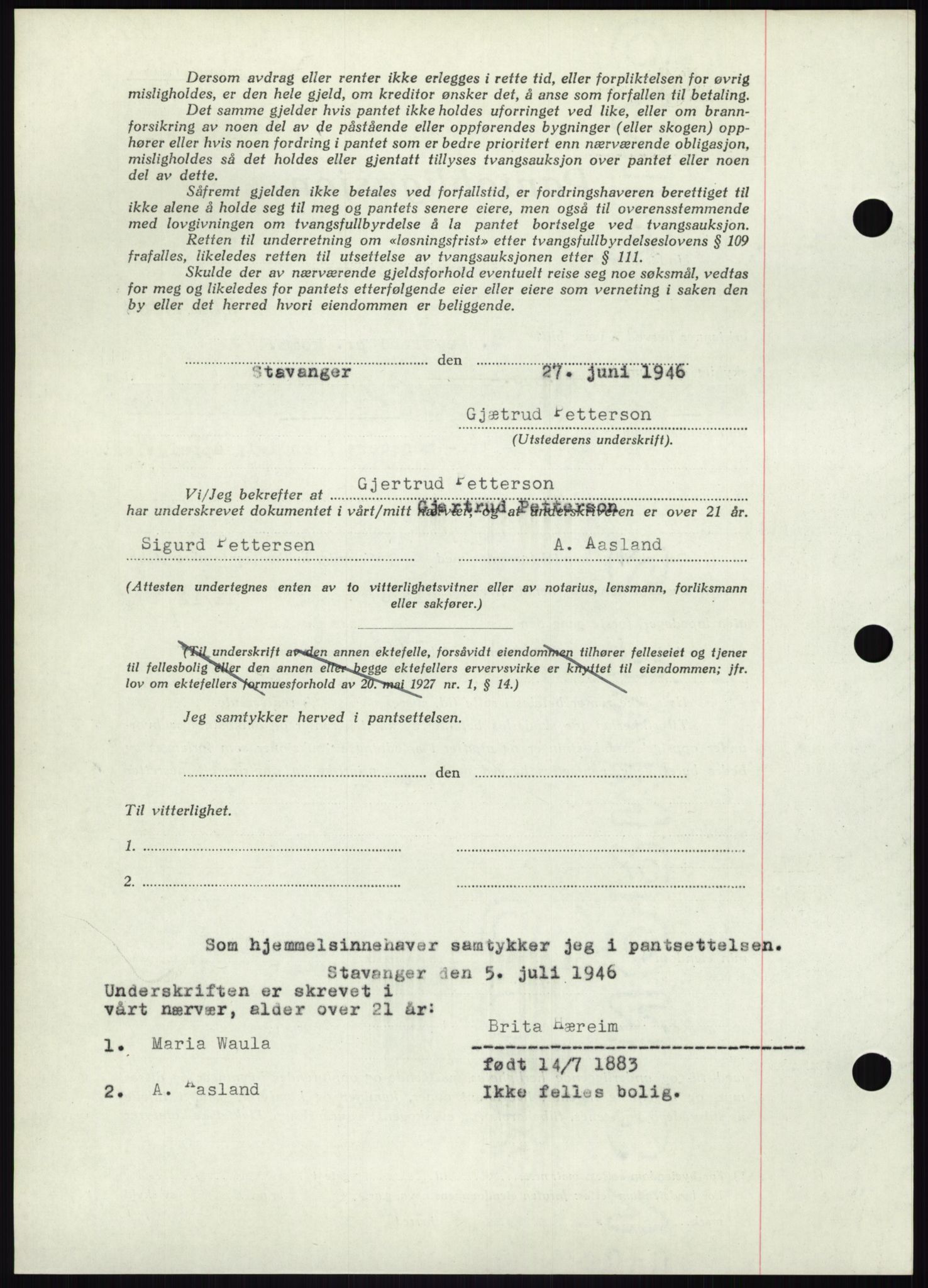 Stavanger byrett, SAST/A-100455/002/G/Gb/L0031: Mortgage book, 1943-1947, Diary no: : 1479/1946