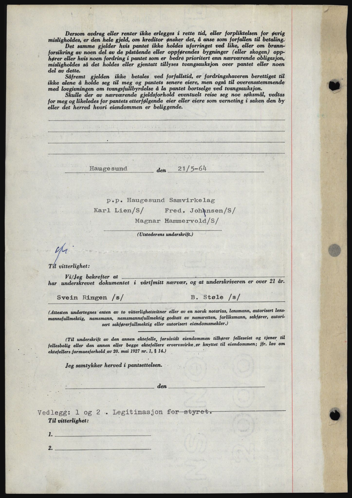 Haugesund tingrett, SAST/A-101415/01/II/IIC/L0053: Mortgage book no. B 53, 1965-1965, Diary no: : 2/1965