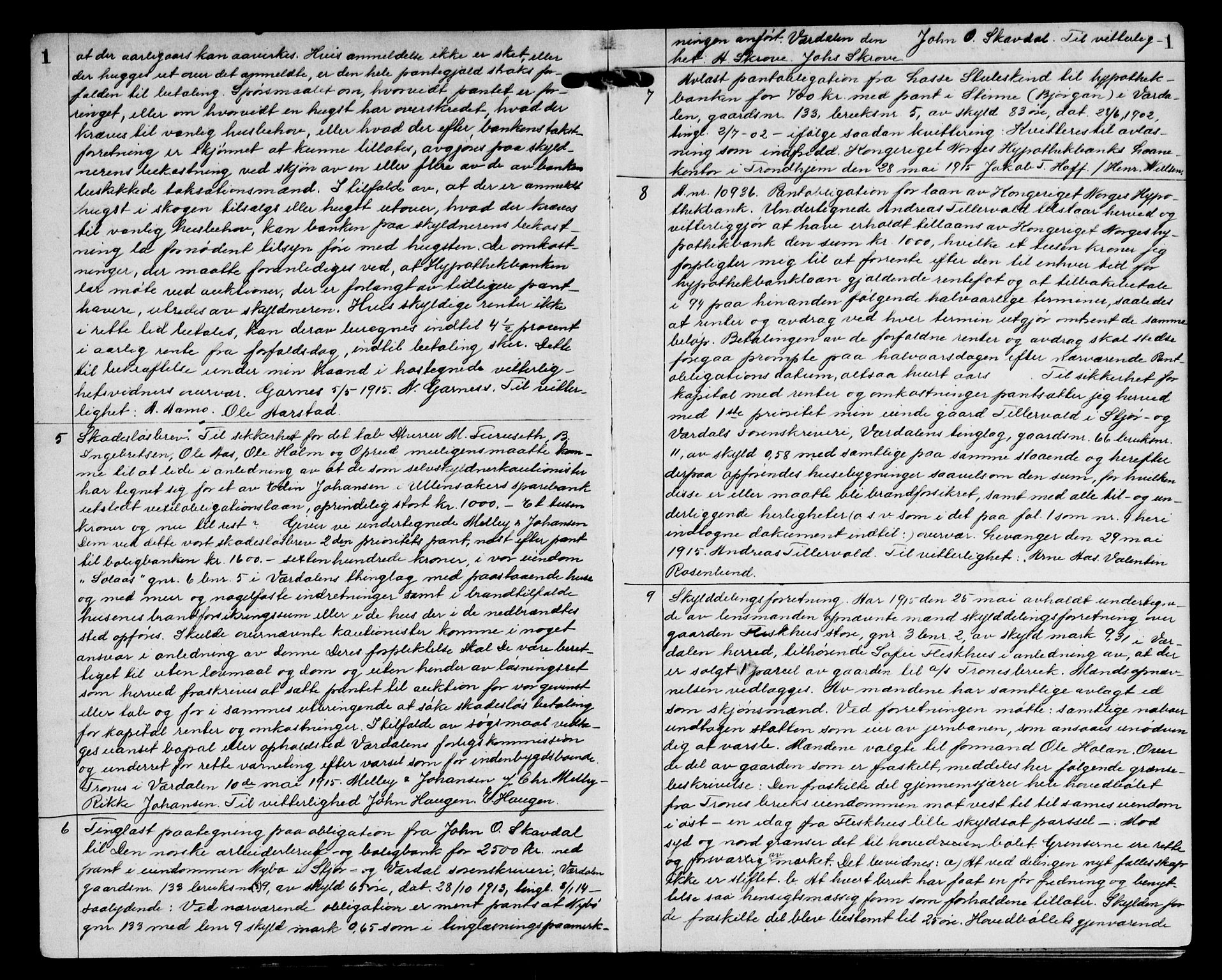 Stjør- og Verdal sorenskriveri, AV/SAT-A-4167/1/2/2C/L0043: Mortgage book no. 11, 1915-1917, p. 1