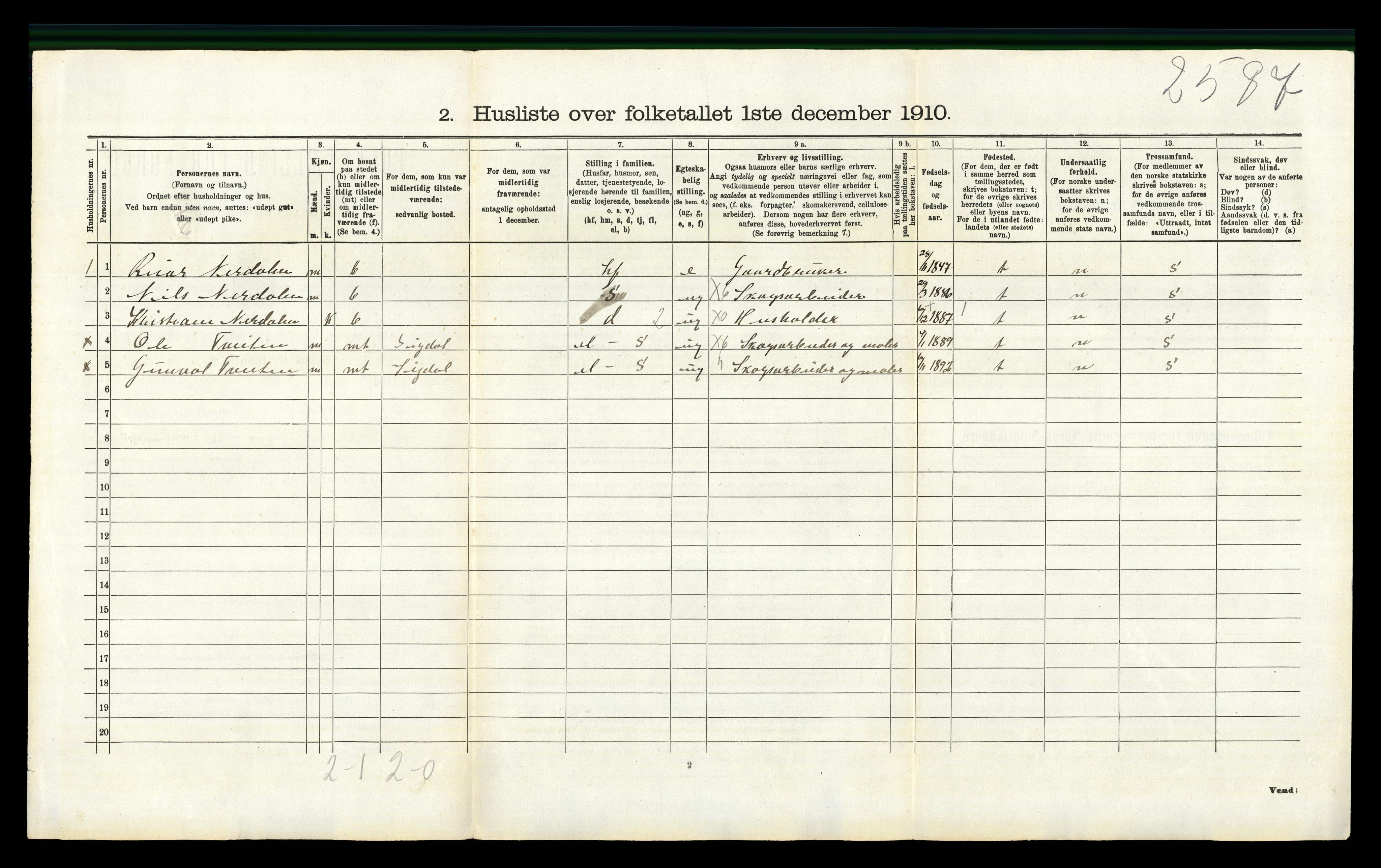 RA, 1910 census for Sigdal, 1910, p. 1035