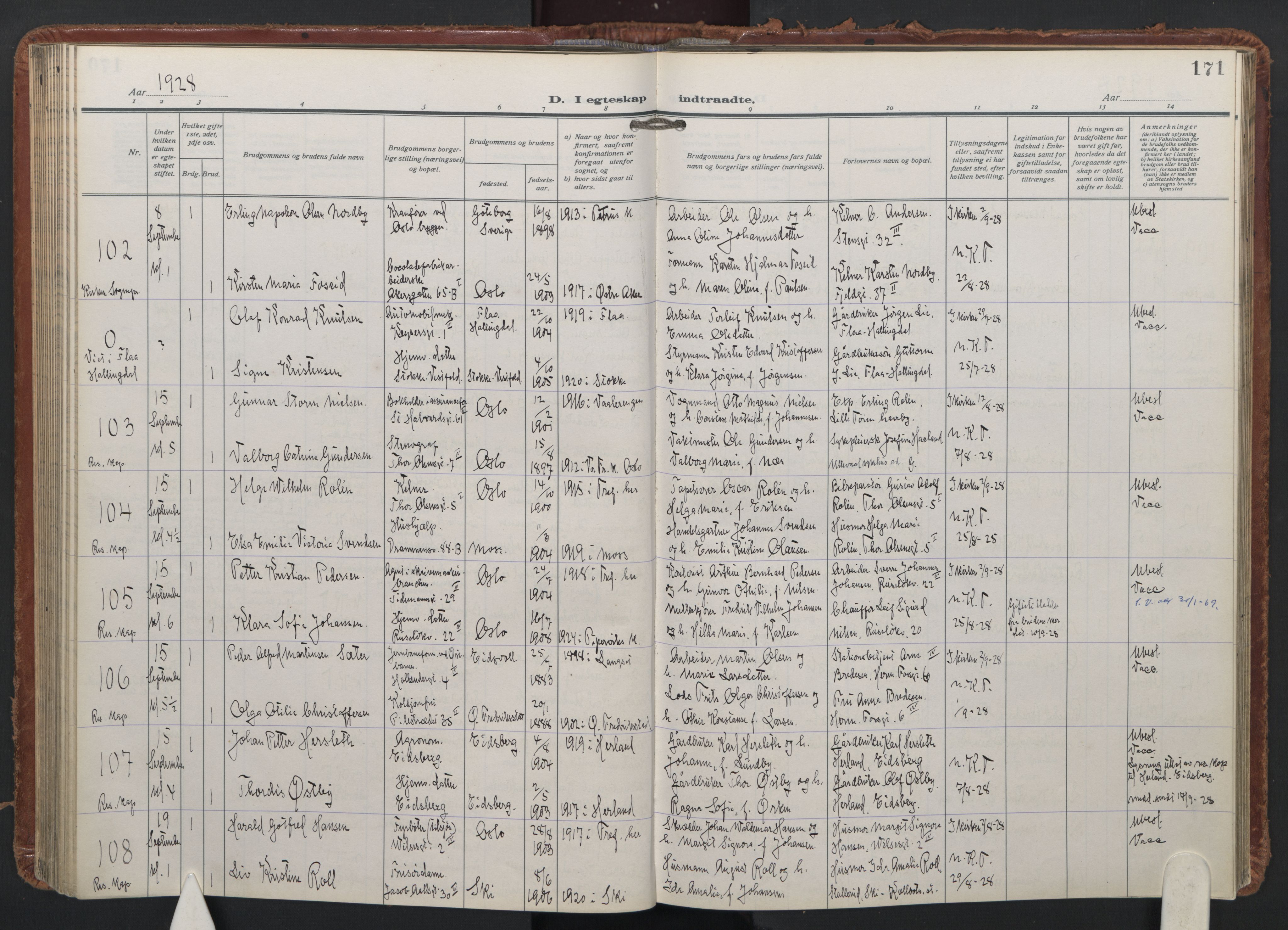 Trefoldighet prestekontor Kirkebøker, AV/SAO-A-10882/F/Fc/L0009: Parish register (official) no. III 9, 1922-1936, p. 171