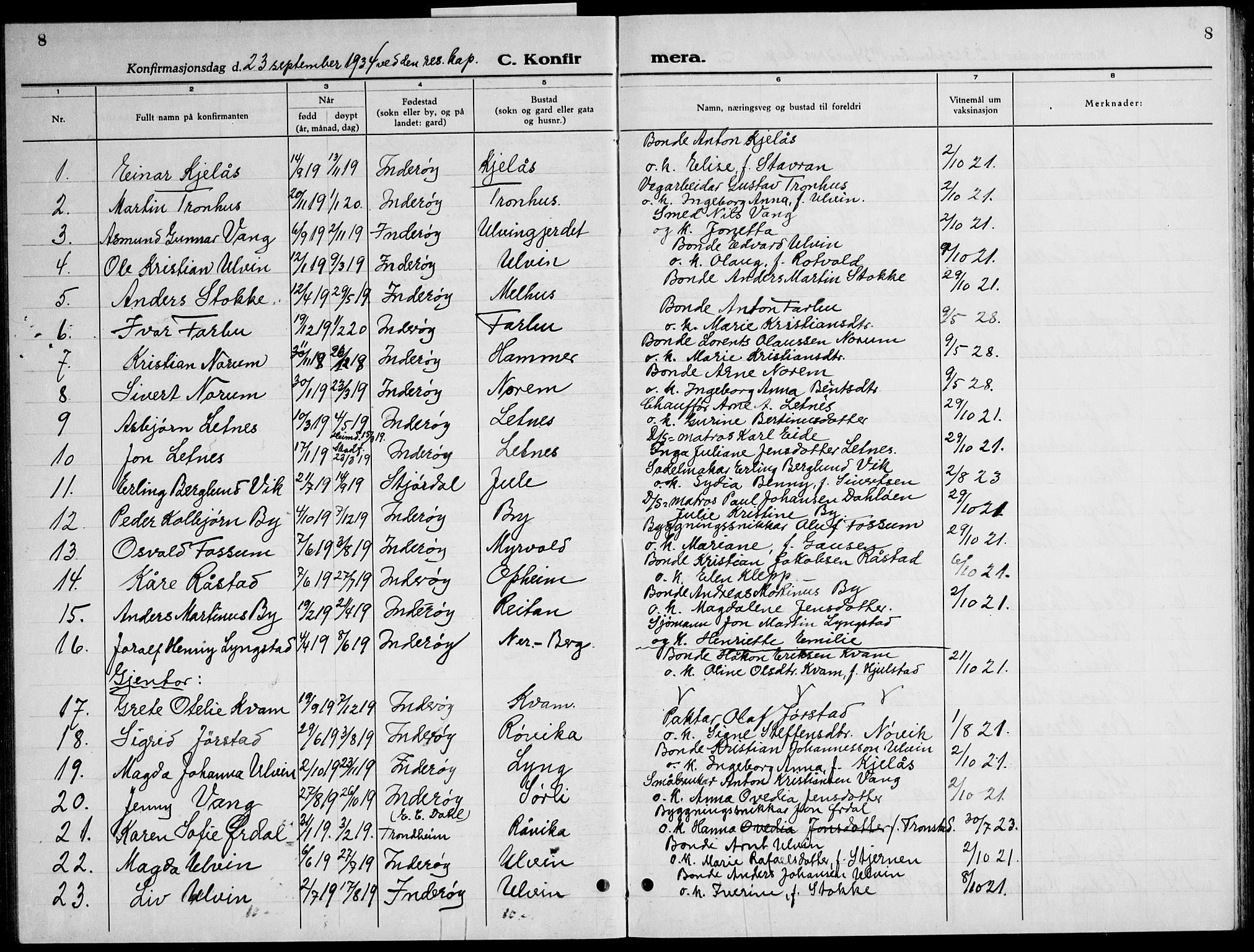 Ministerialprotokoller, klokkerbøker og fødselsregistre - Nord-Trøndelag, SAT/A-1458/730/L0304: Parish register (copy) no. 730C07, 1934-1945, p. 8