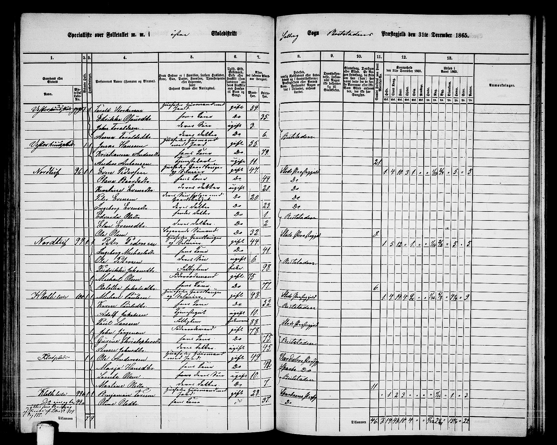 RA, 1865 census for Beitstad, 1865, p. 99