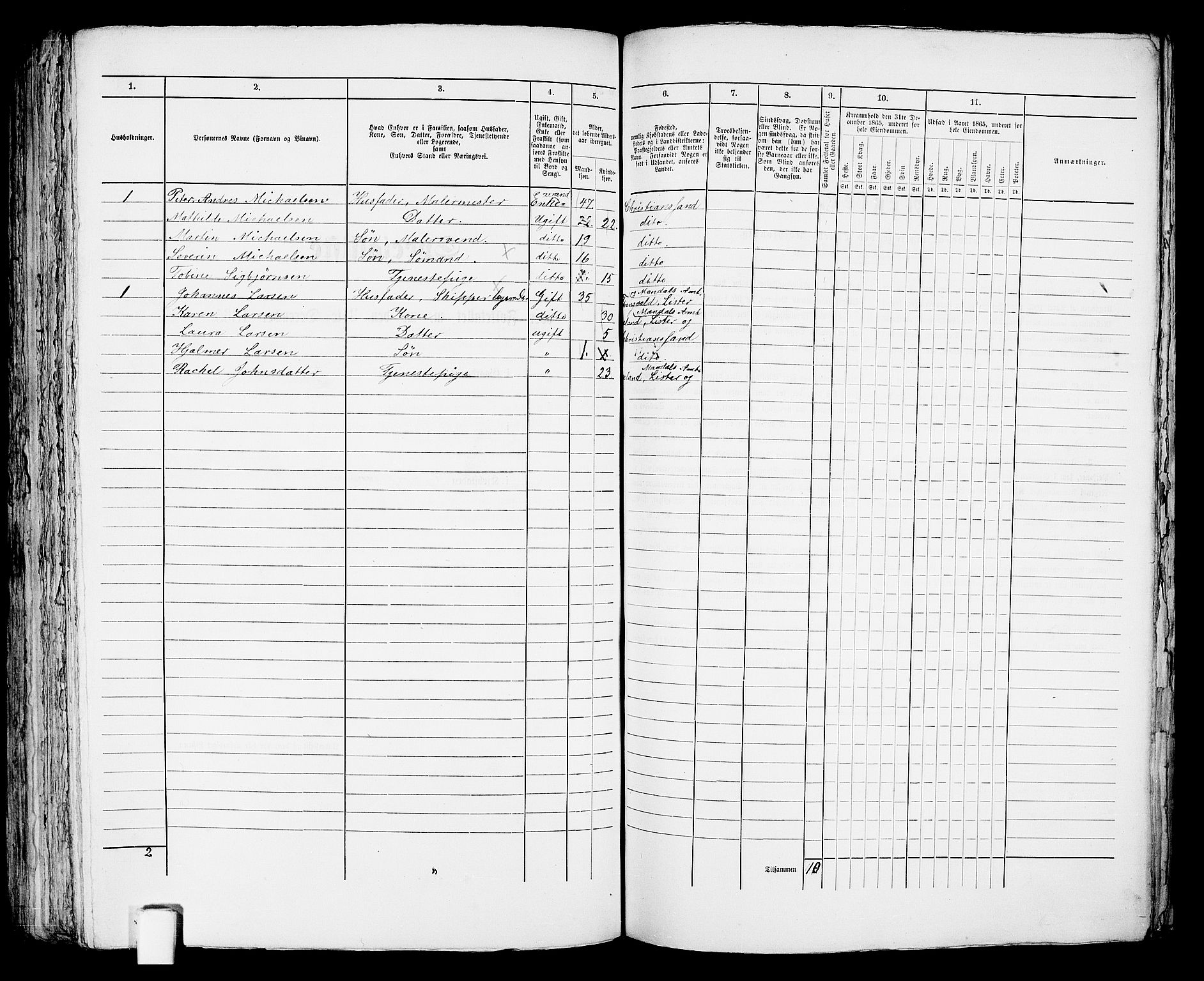 RA, 1865 census for Kristiansand, 1865, p. 331