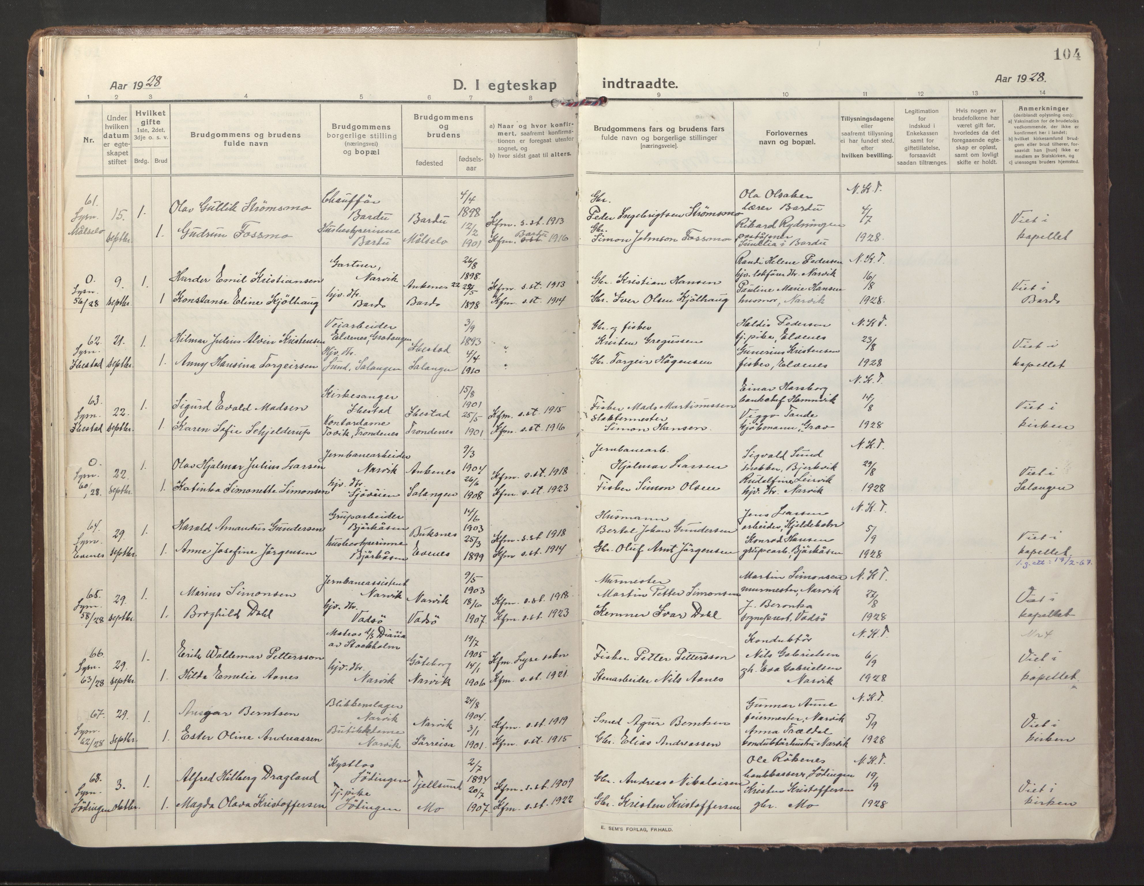 Ministerialprotokoller, klokkerbøker og fødselsregistre - Nordland, SAT/A-1459/871/L1002: Parish register (official) no. 871A18, 1917-1926, p. 104