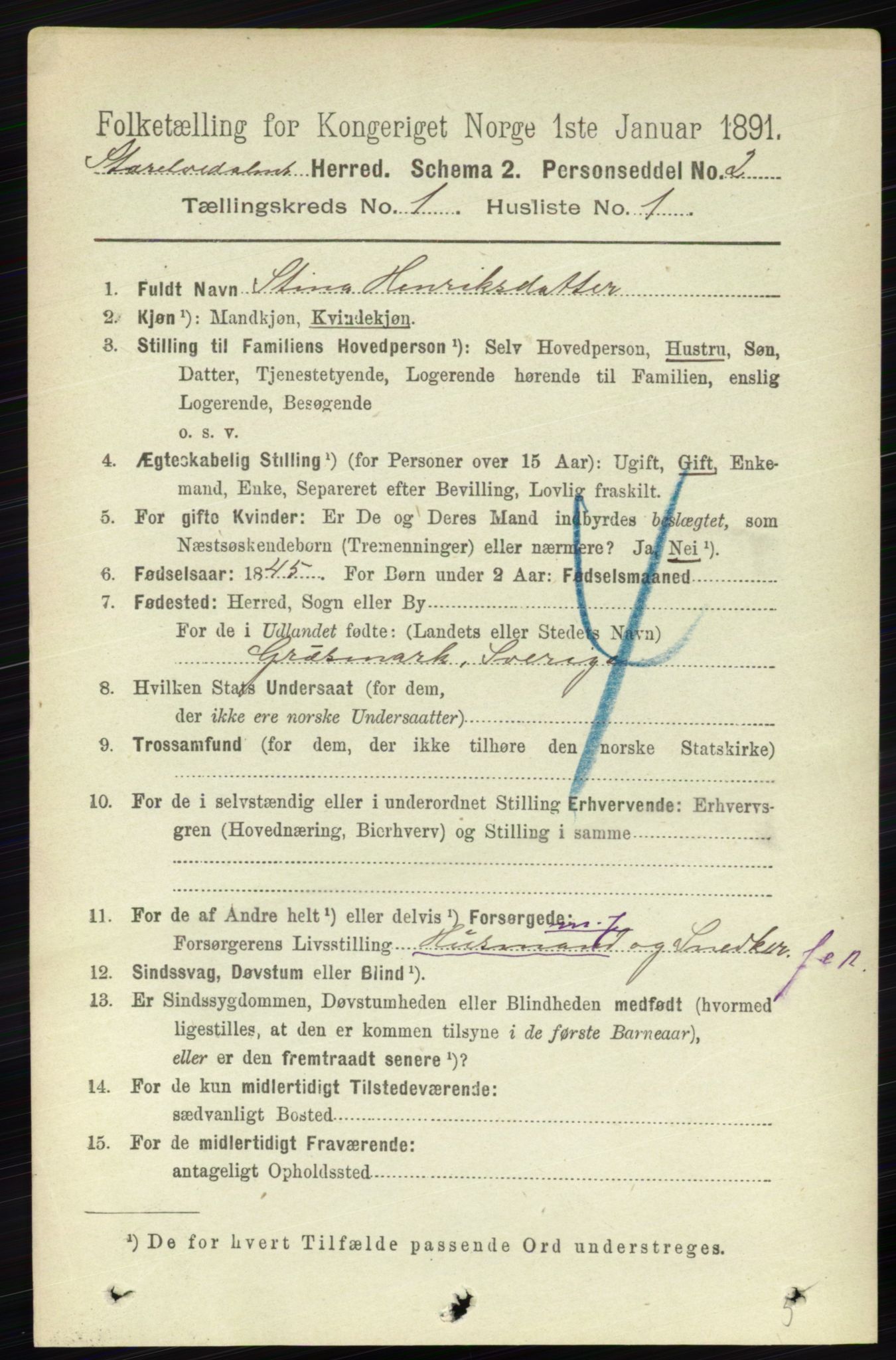 RA, 1891 census for 0430 Stor-Elvdal, 1891, p. 72