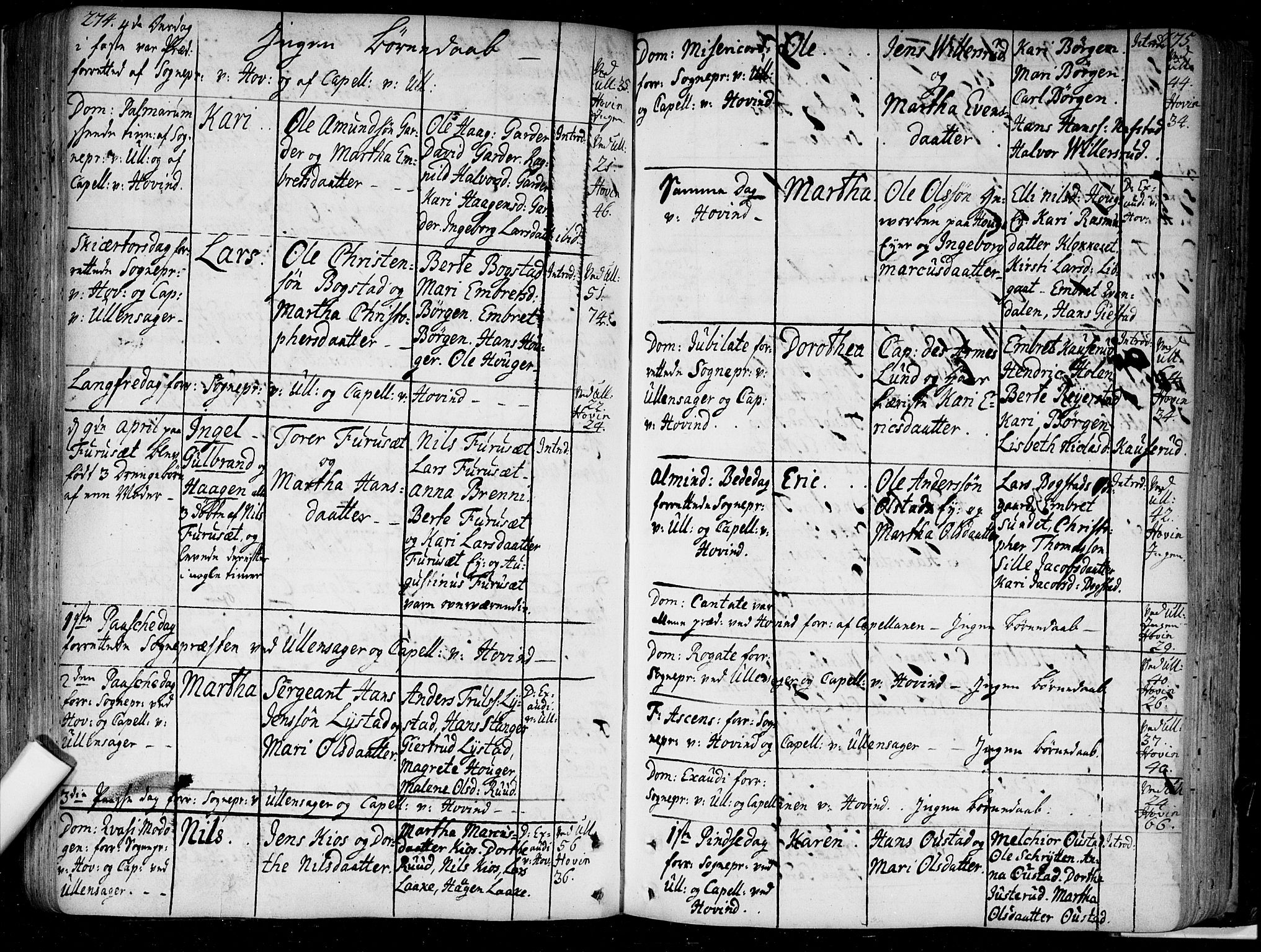 Ullensaker prestekontor Kirkebøker, AV/SAO-A-10236a/F/Fa/L0005: Parish register (official) no. I 5, 1733-1762, p. 274-275