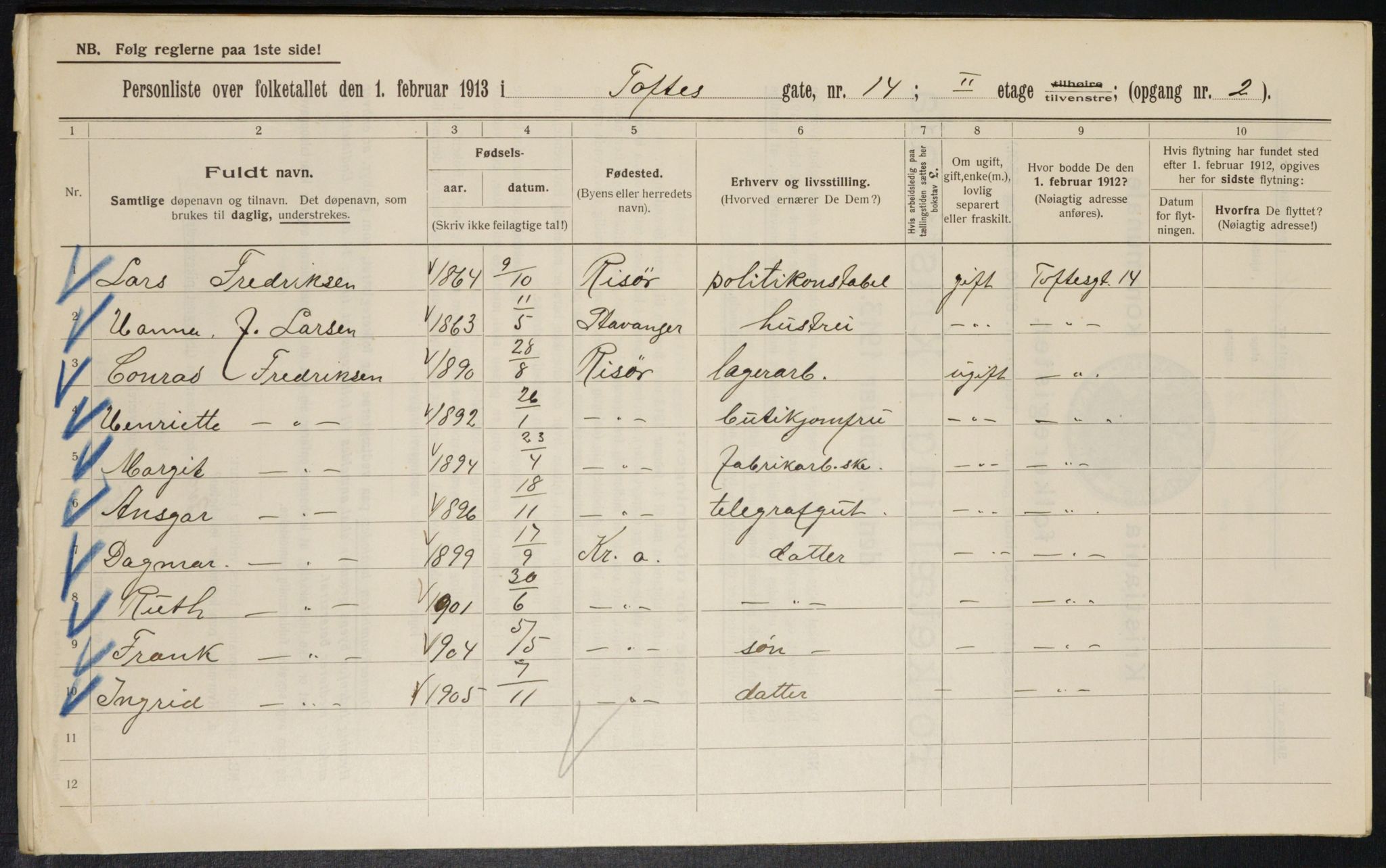 OBA, Municipal Census 1913 for Kristiania, 1913, p. 111540