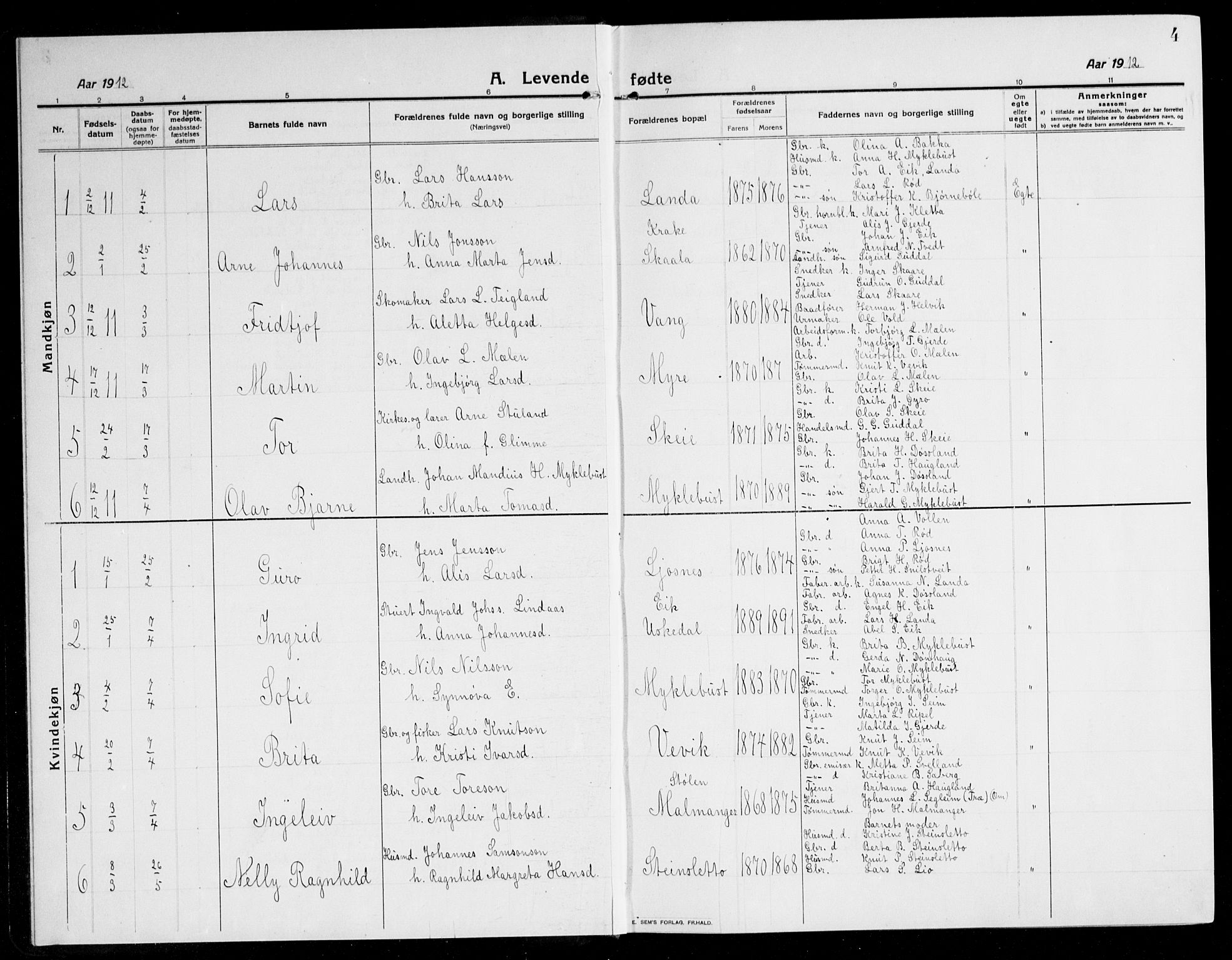Kvinnherad sokneprestembete, SAB/A-76401/H/Hab: Parish register (copy) no. A 3, 1911-1945, p. 4