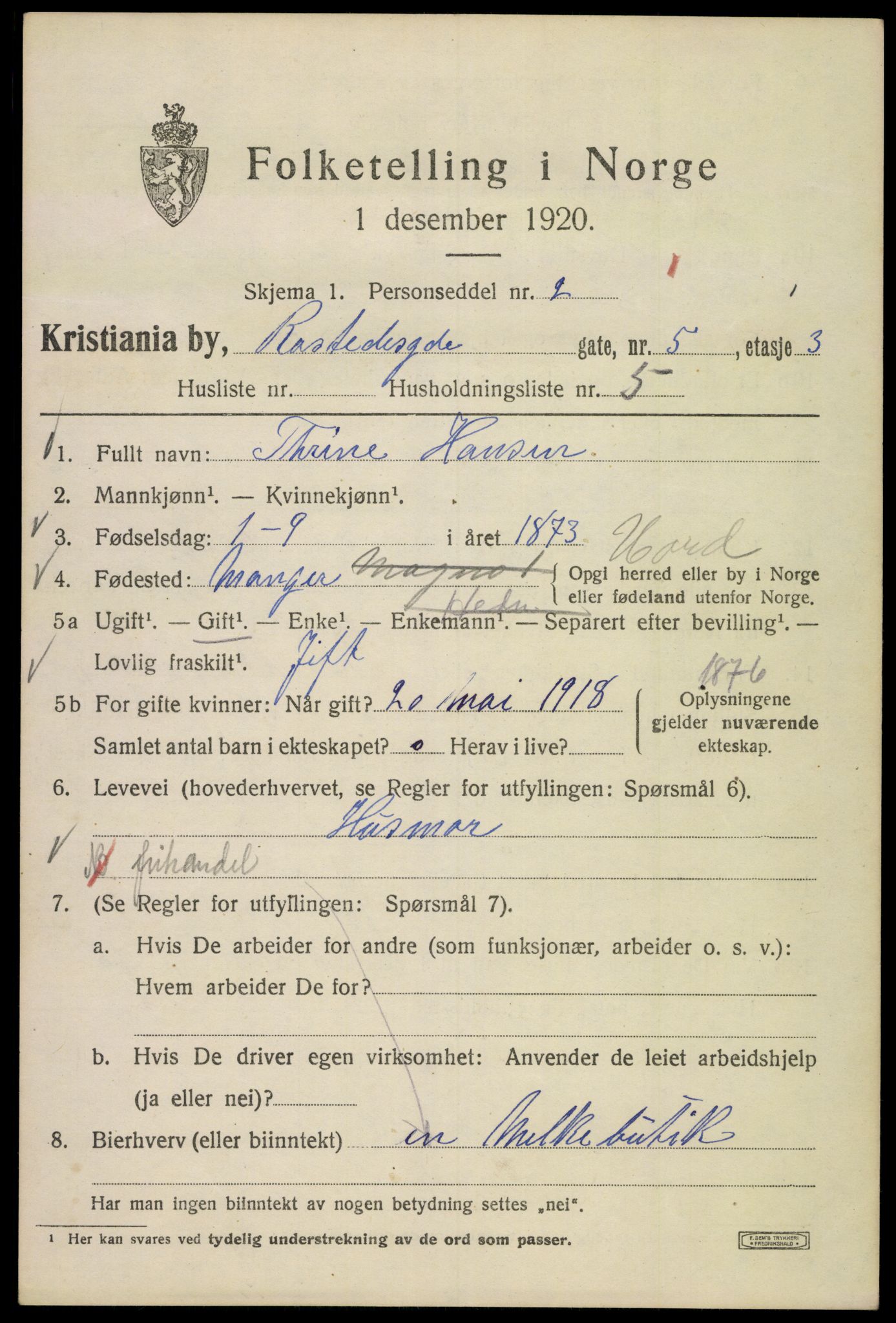 SAO, 1920 census for Kristiania, 1920, p. 467863