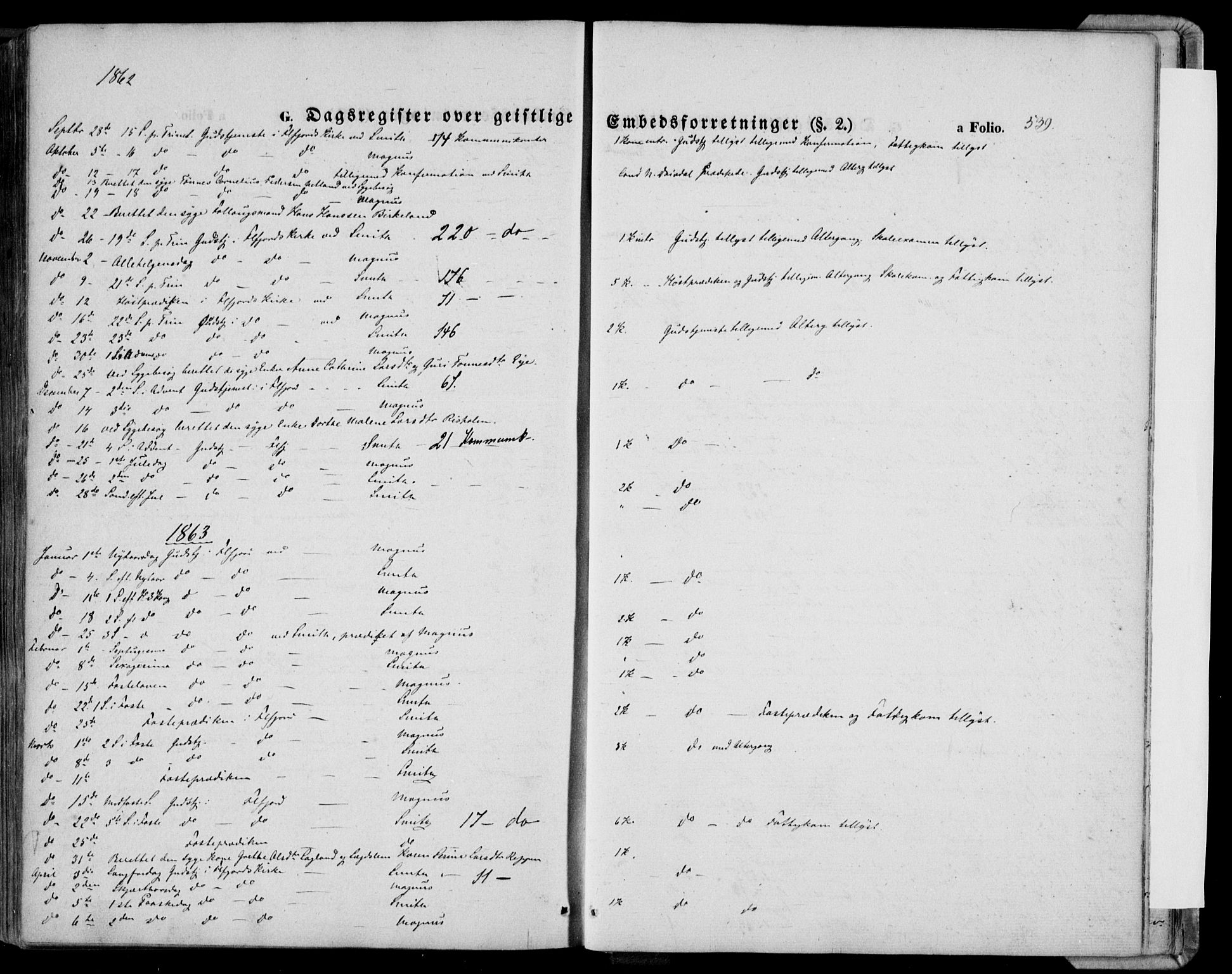 Flekkefjord sokneprestkontor, SAK/1111-0012/F/Fa/Fac/L0005: Parish register (official) no. A 5, 1849-1875, p. 539