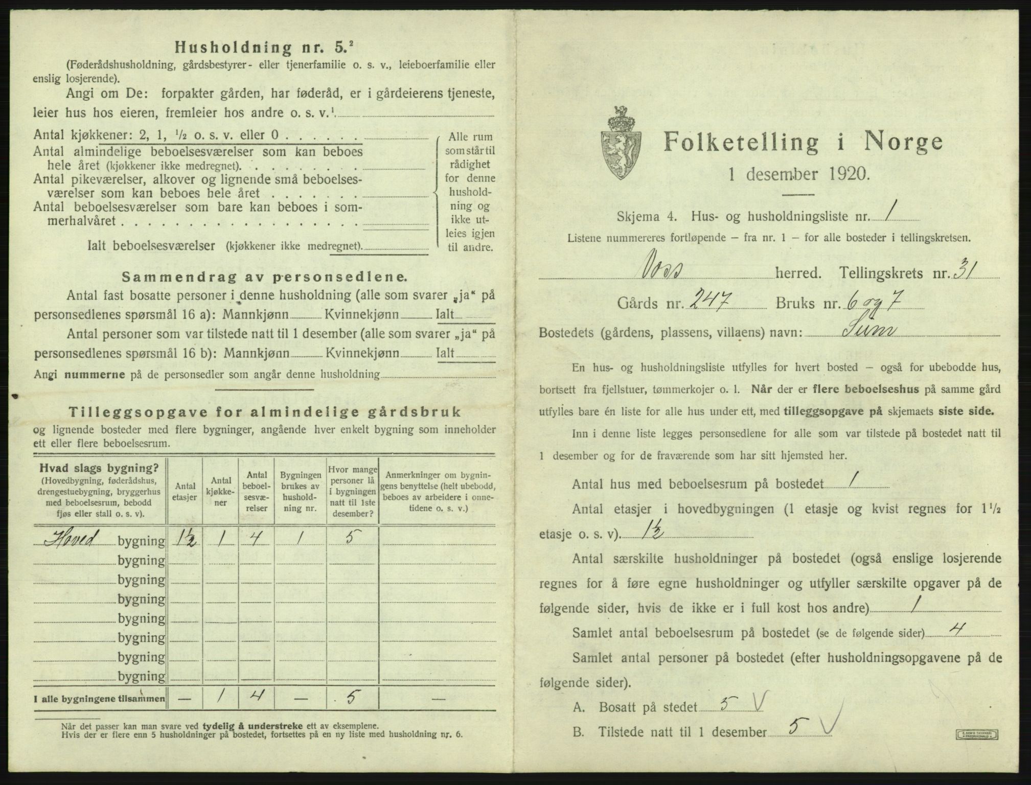 SAB, 1920 census for Voss, 1920, p. 2687