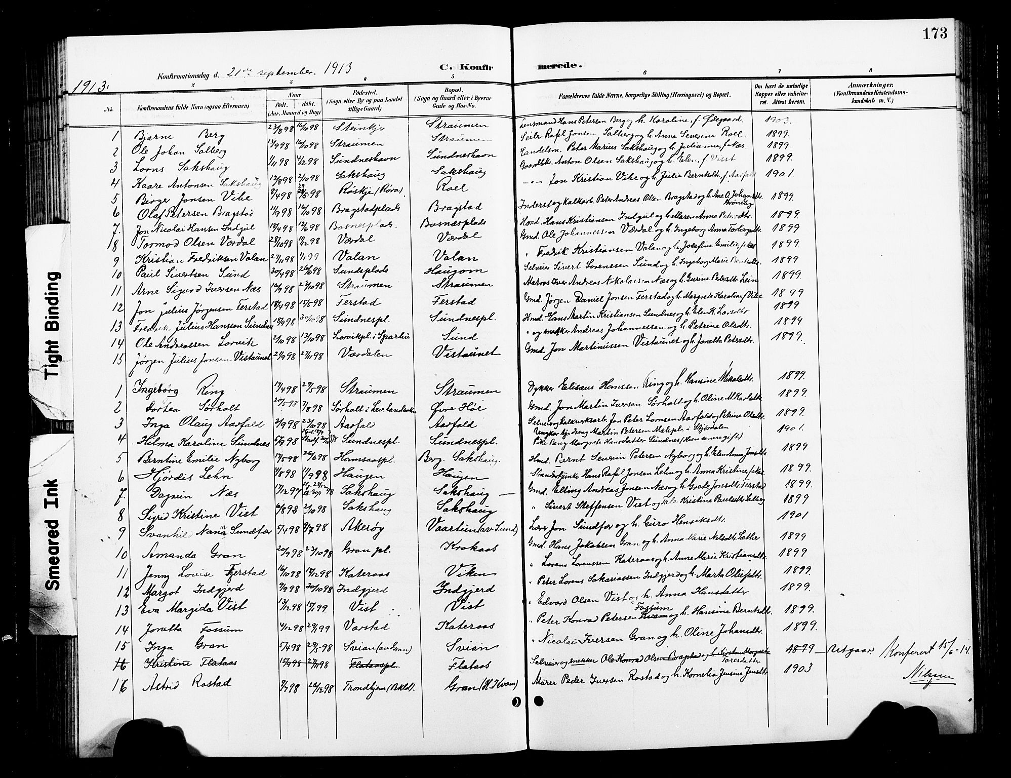Ministerialprotokoller, klokkerbøker og fødselsregistre - Nord-Trøndelag, SAT/A-1458/730/L0302: Parish register (copy) no. 730C05, 1898-1924, p. 173