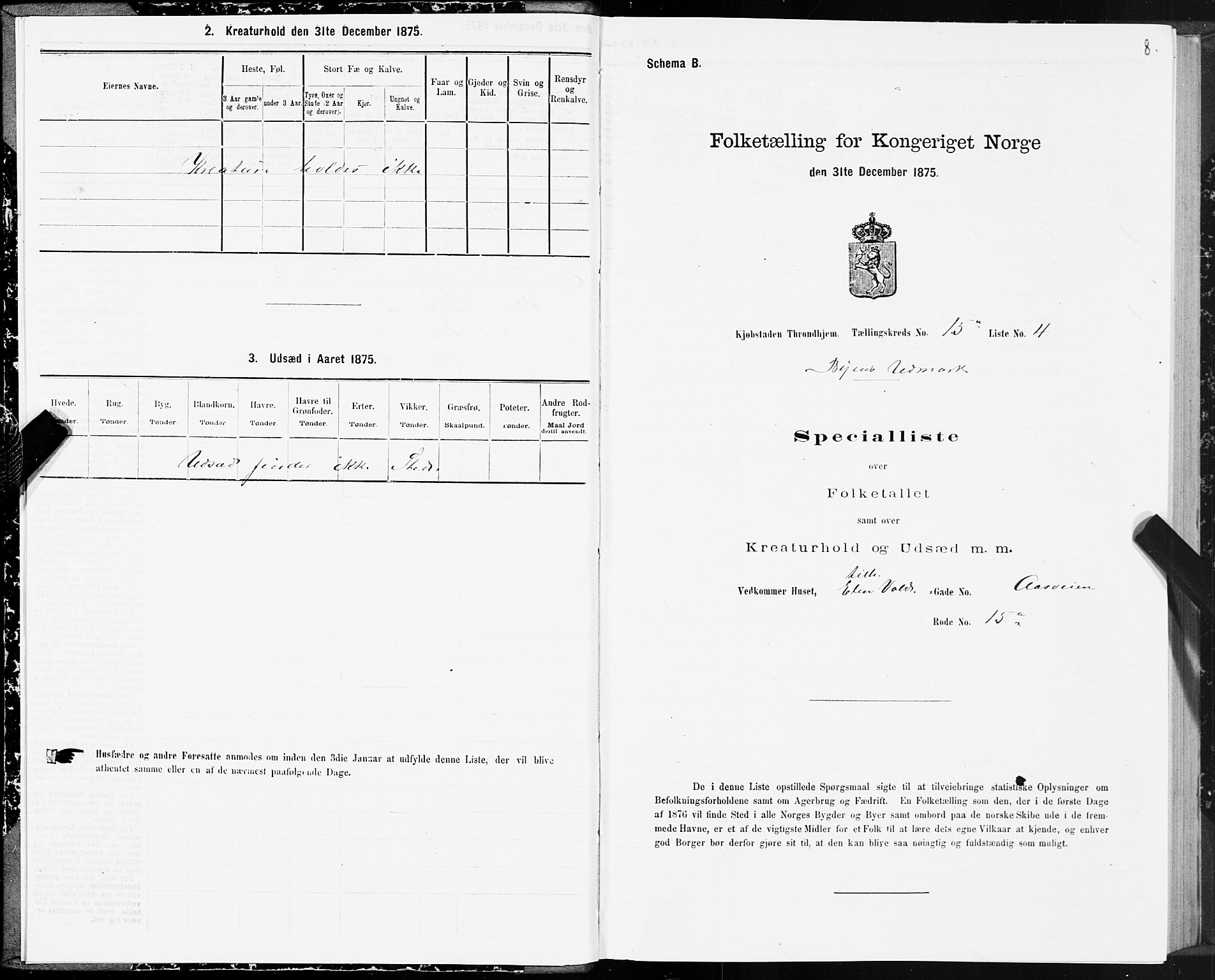 SAT, 1875 census for 1601 Trondheim, 1875, p. 8008