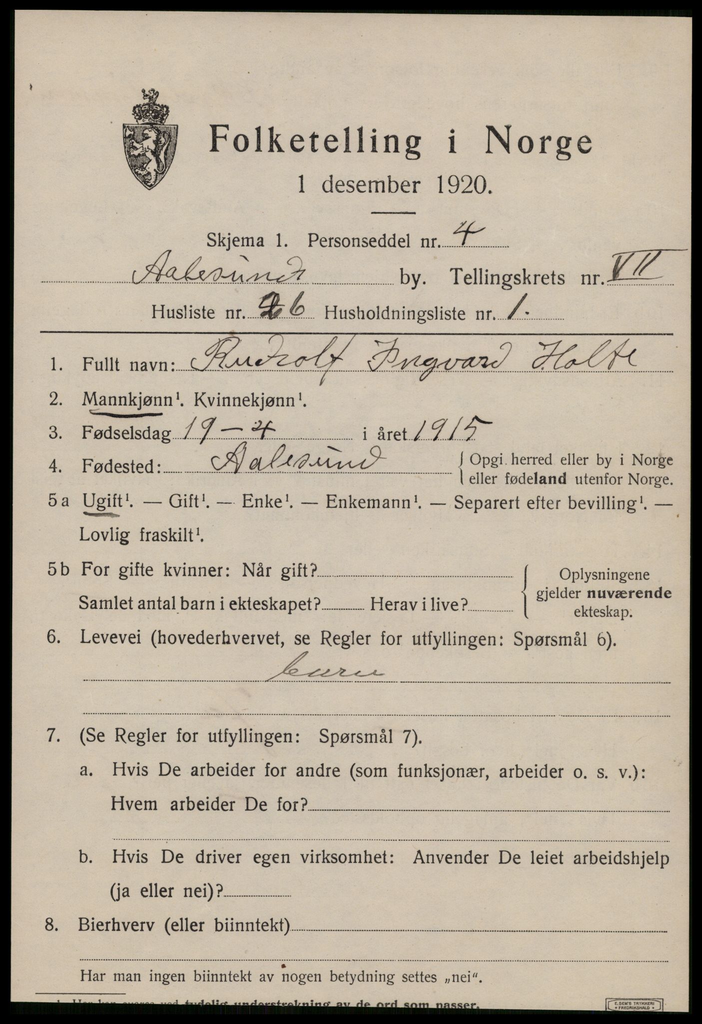 SAT, 1920 census for Ålesund, 1920, p. 20048