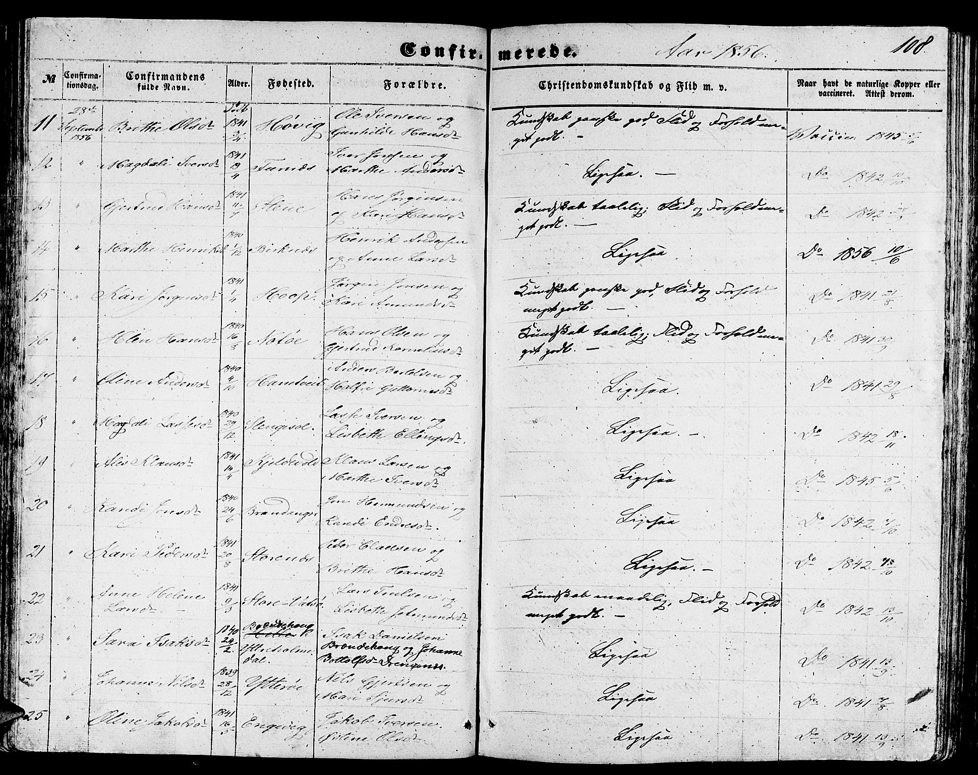 Gulen sokneprestembete, AV/SAB-A-80201/H/Hab/Habb/L0001: Parish register (copy) no. B 1, 1854-1866, p. 108