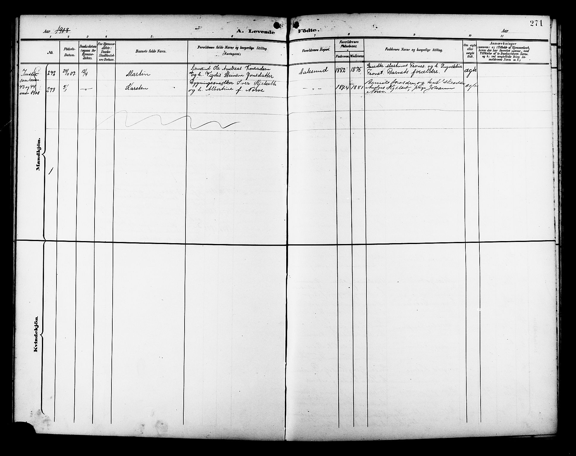 Ministerialprotokoller, klokkerbøker og fødselsregistre - Møre og Romsdal, AV/SAT-A-1454/529/L0468: Parish register (copy) no. 529C05, 1897-1908, p. 271