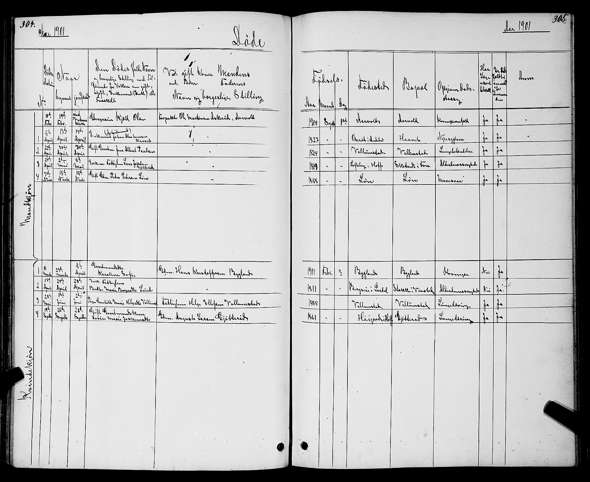 Ramnes kirkebøker, SAKO/A-314/G/Gc/L0001: Parish register (copy) no. III 1, 1869-1903, p. 304-305