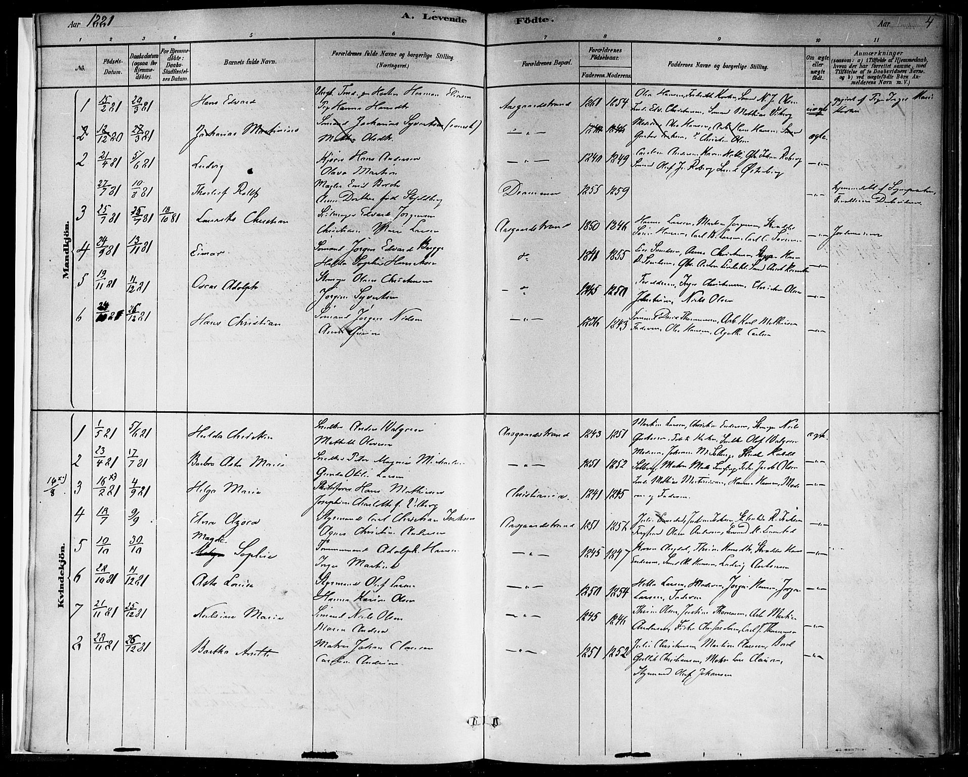 Borre kirkebøker, AV/SAKO-A-338/F/Fb/L0001: Parish register (official) no. II 1, 1878-1892, p. 4