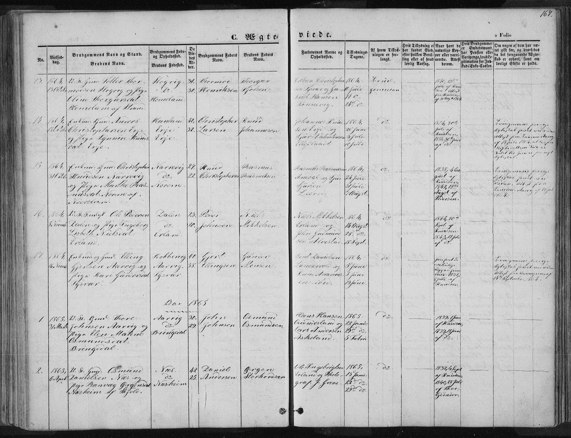 Tysvær sokneprestkontor, SAST/A -101864/H/Ha/Haa/L0003: Parish register (official) no. A 3, 1856-1865, p. 167