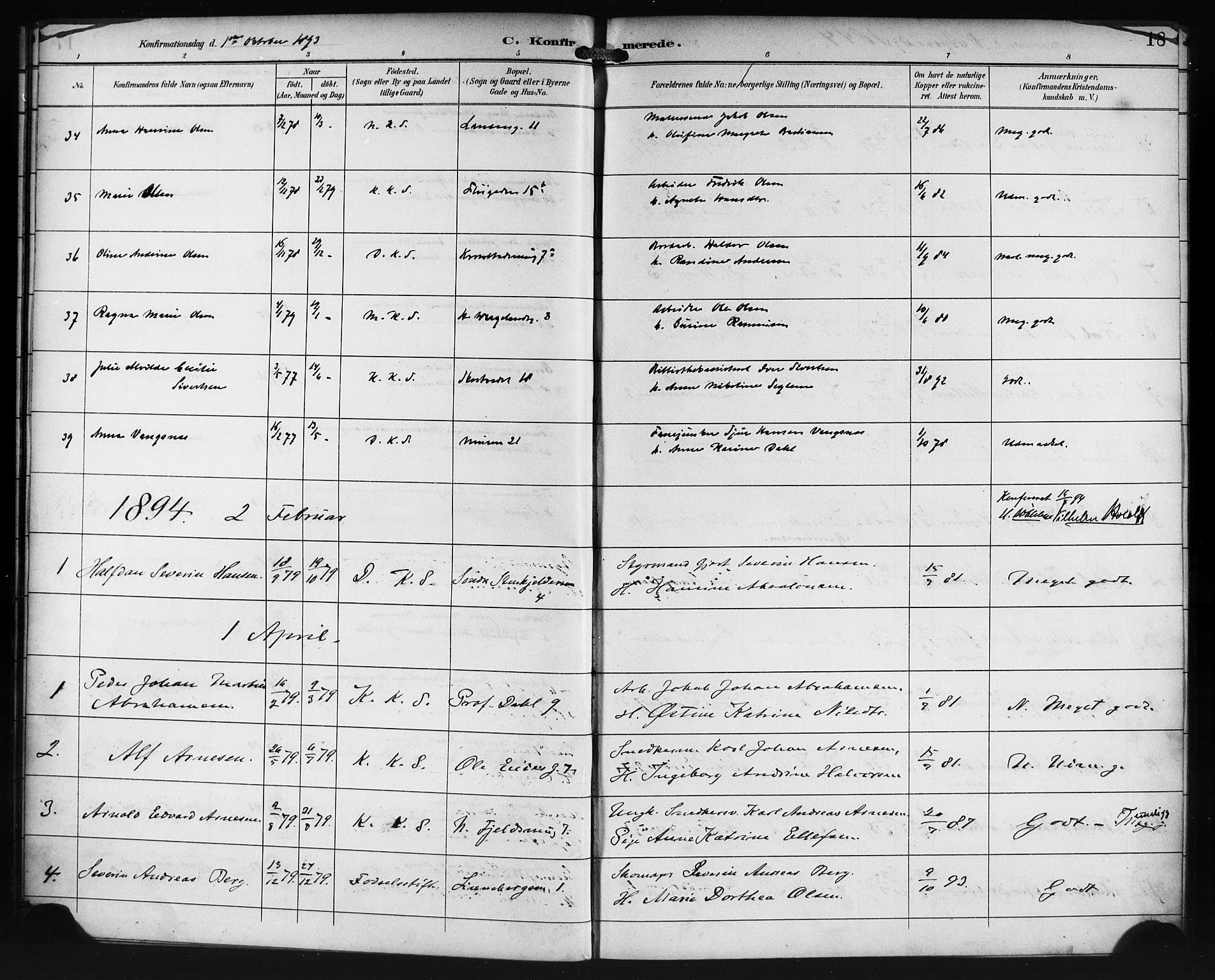 Korskirken sokneprestembete, SAB/A-76101/H/Haa/L0030: Parish register (official) no. C 6, 1893-1906, p. 18