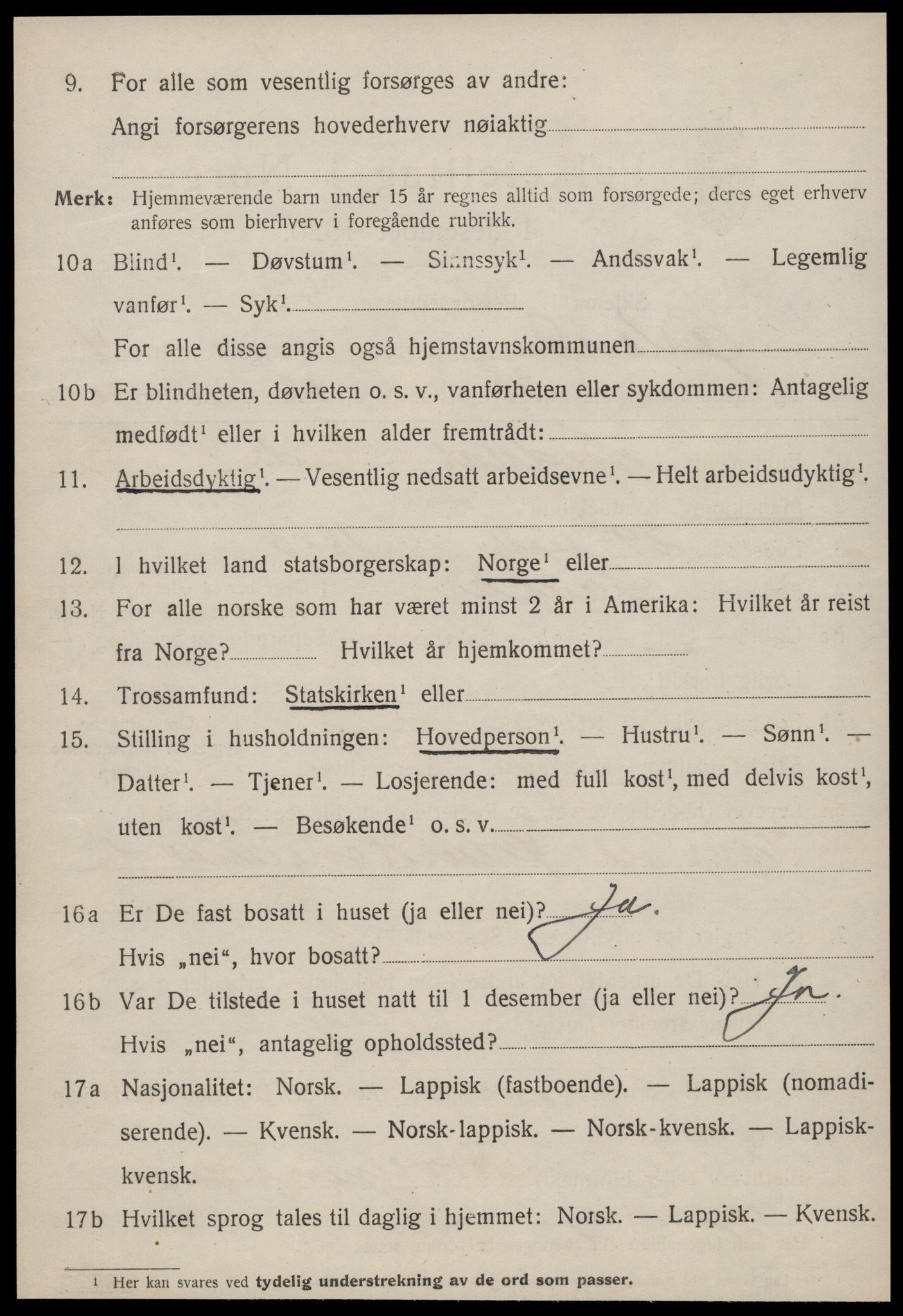 SAT, 1920 census for Ørland, 1920, p. 3864