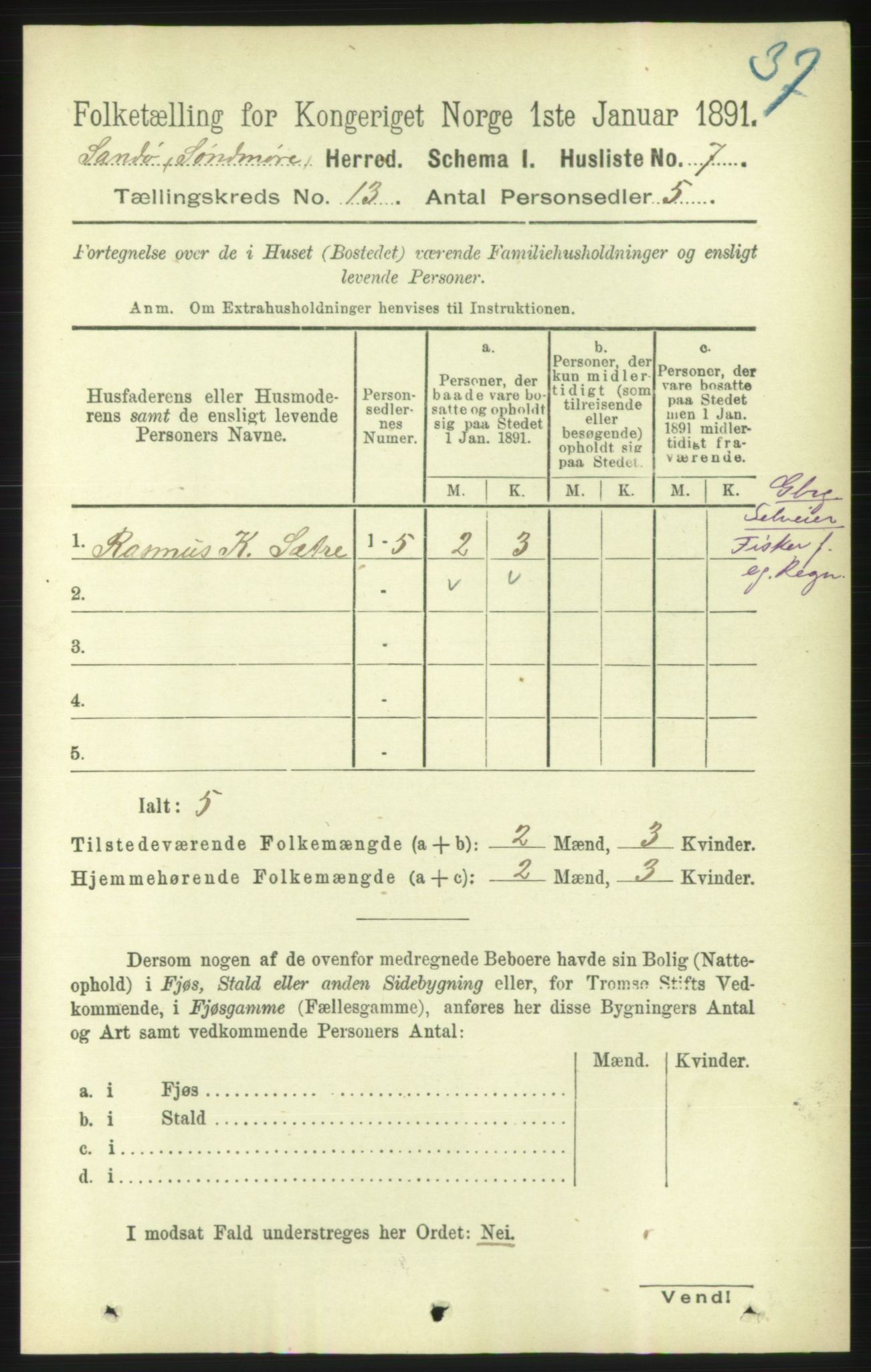 RA, 1891 census for 1514 Sande, 1891, p. 2409