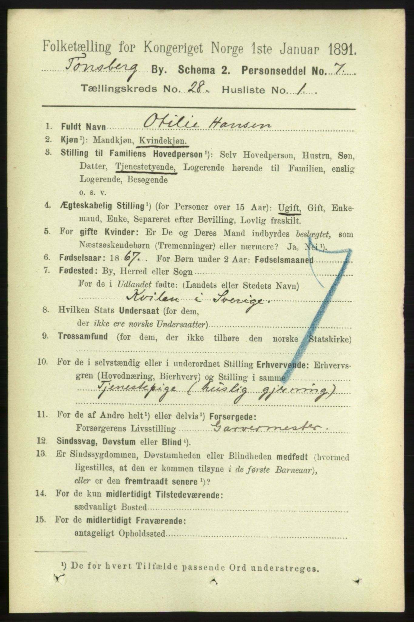 RA, 1891 census for 0705 Tønsberg, 1891, p. 6920