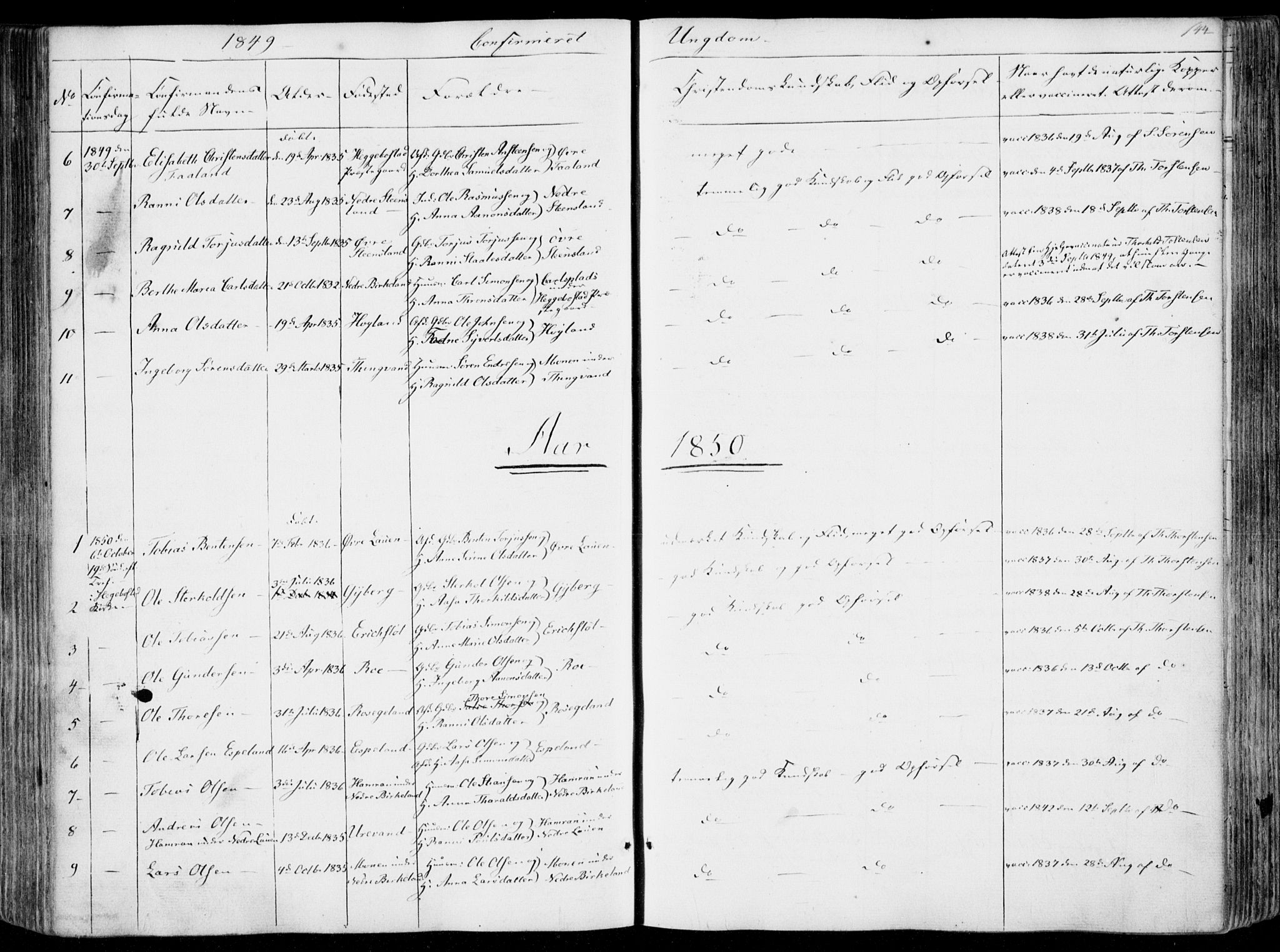 Hægebostad sokneprestkontor, SAK/1111-0024/F/Fa/Faa/L0004: Parish register (official) no. A 4, 1834-1864, p. 144