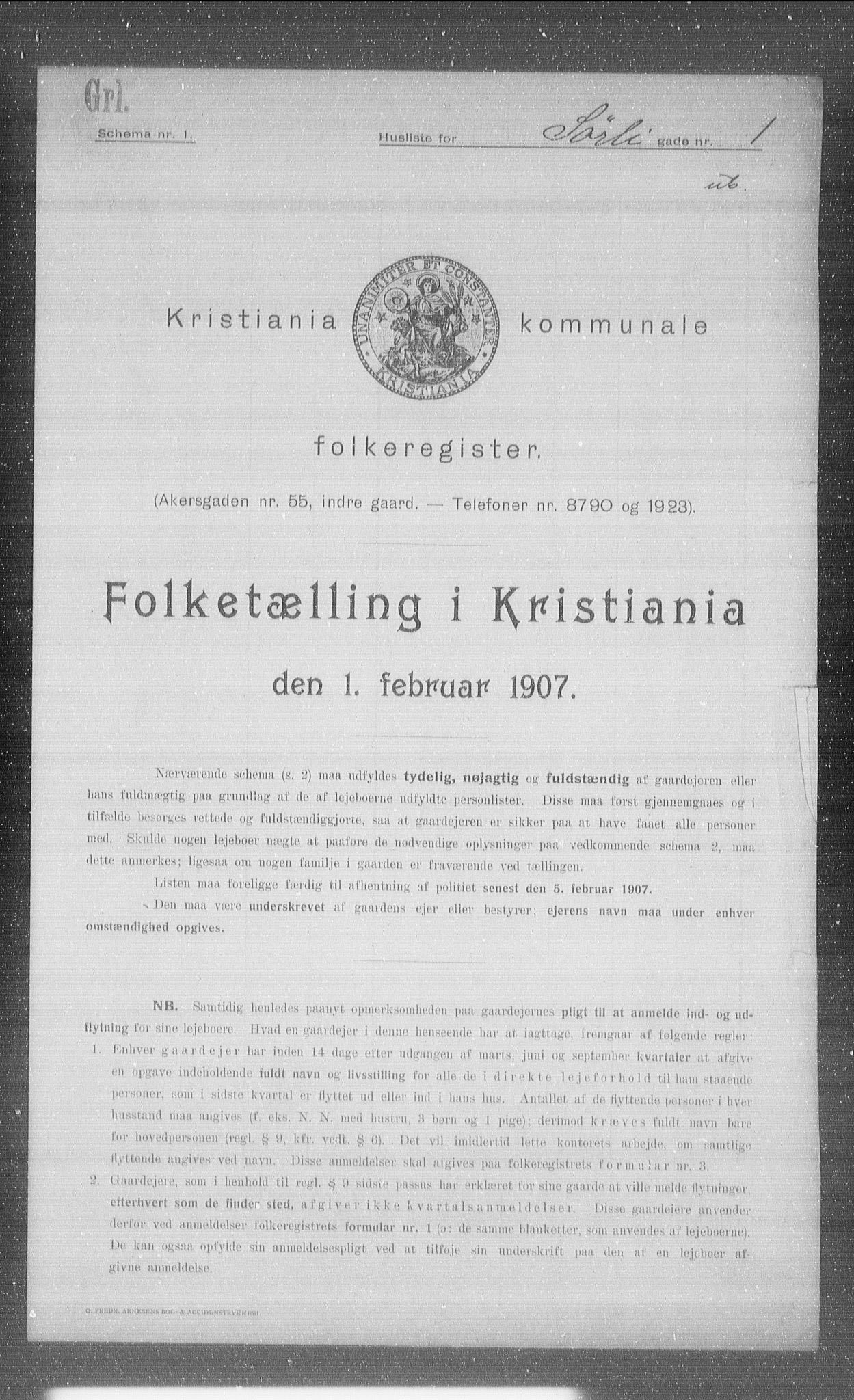 OBA, Municipal Census 1907 for Kristiania, 1907, p. 54136