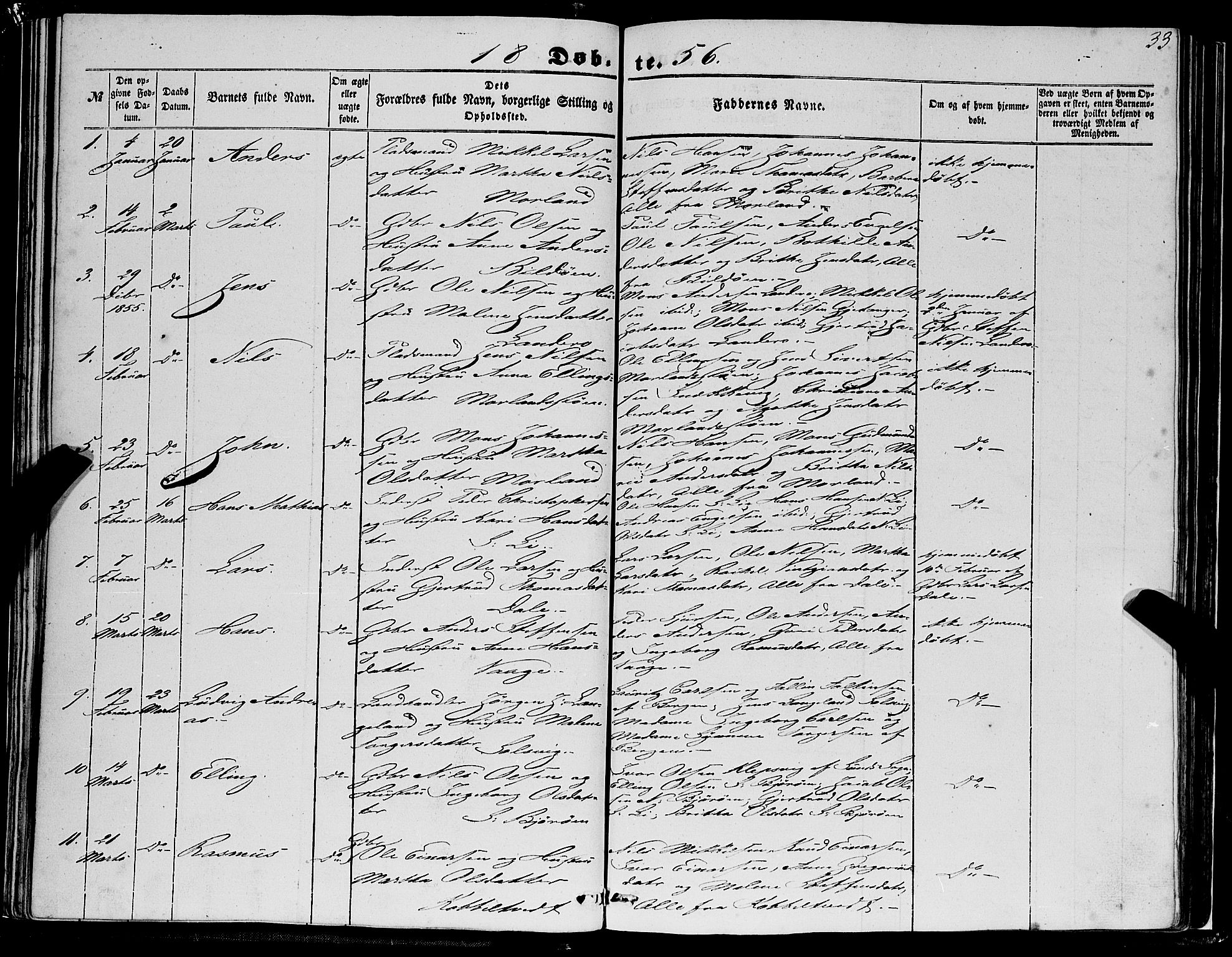 Fjell sokneprestembete, SAB/A-75301/H/Haa: Parish register (official) no. A 2, 1847-1864, p. 33