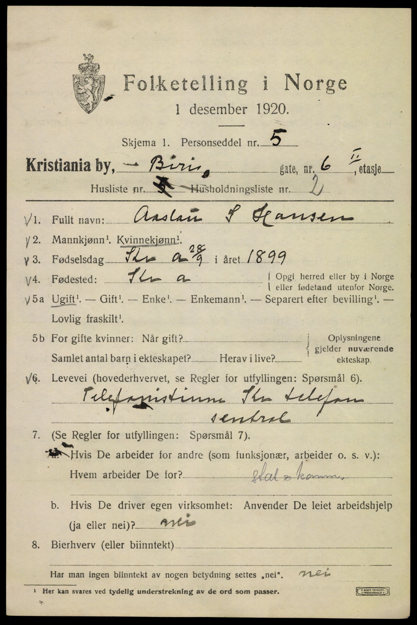 SAO, 1920 census for Kristiania, 1920, p. 155975