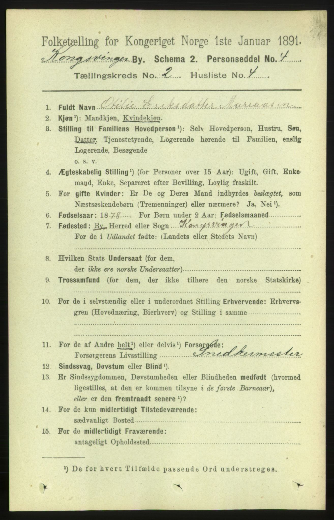 RA, 1891 census for 0402 Kongsvinger, 1891, p. 821