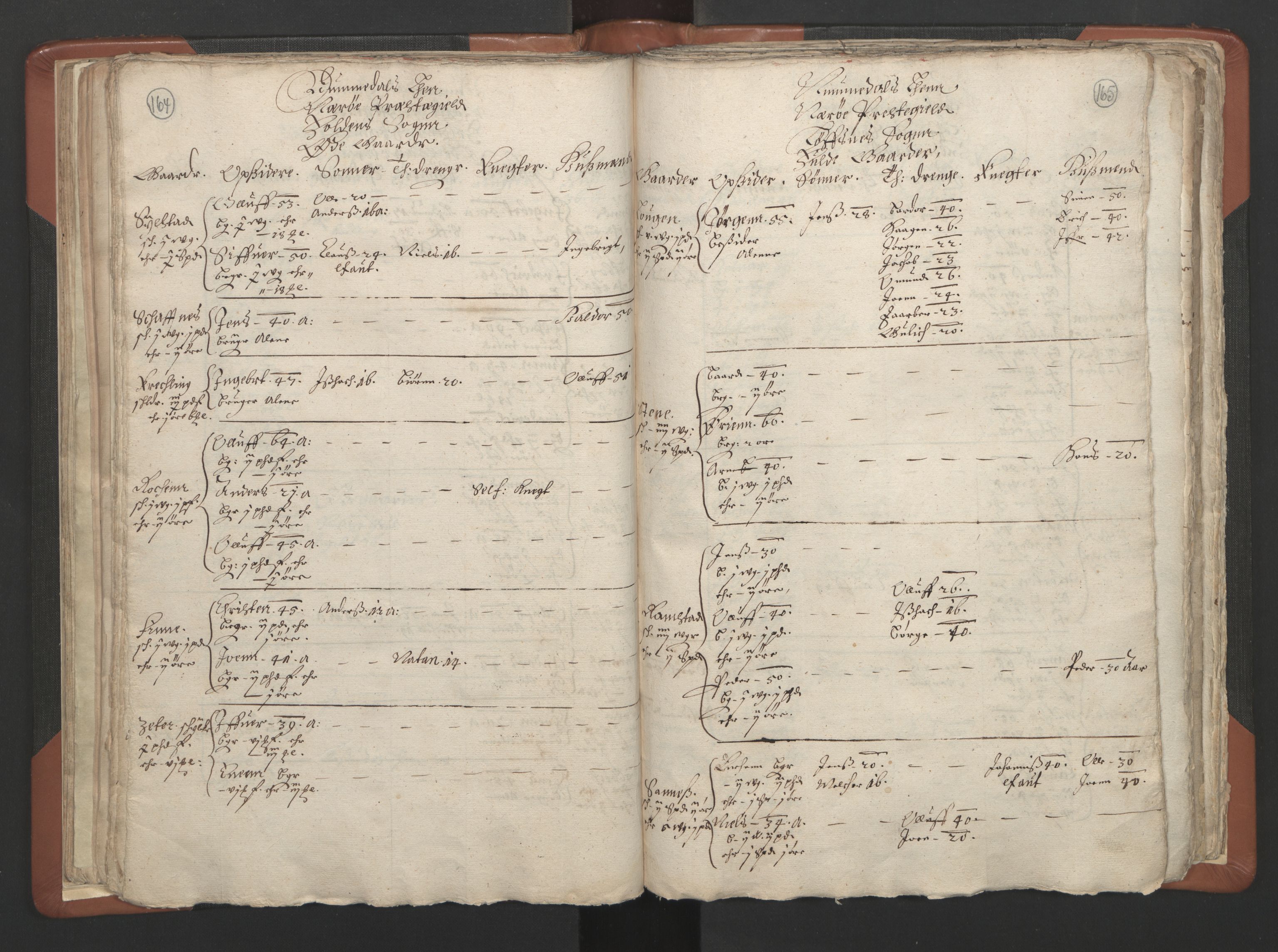 RA, Vicar's Census 1664-1666, no. 34: Namdal deanery, 1664-1666, p. 164-165