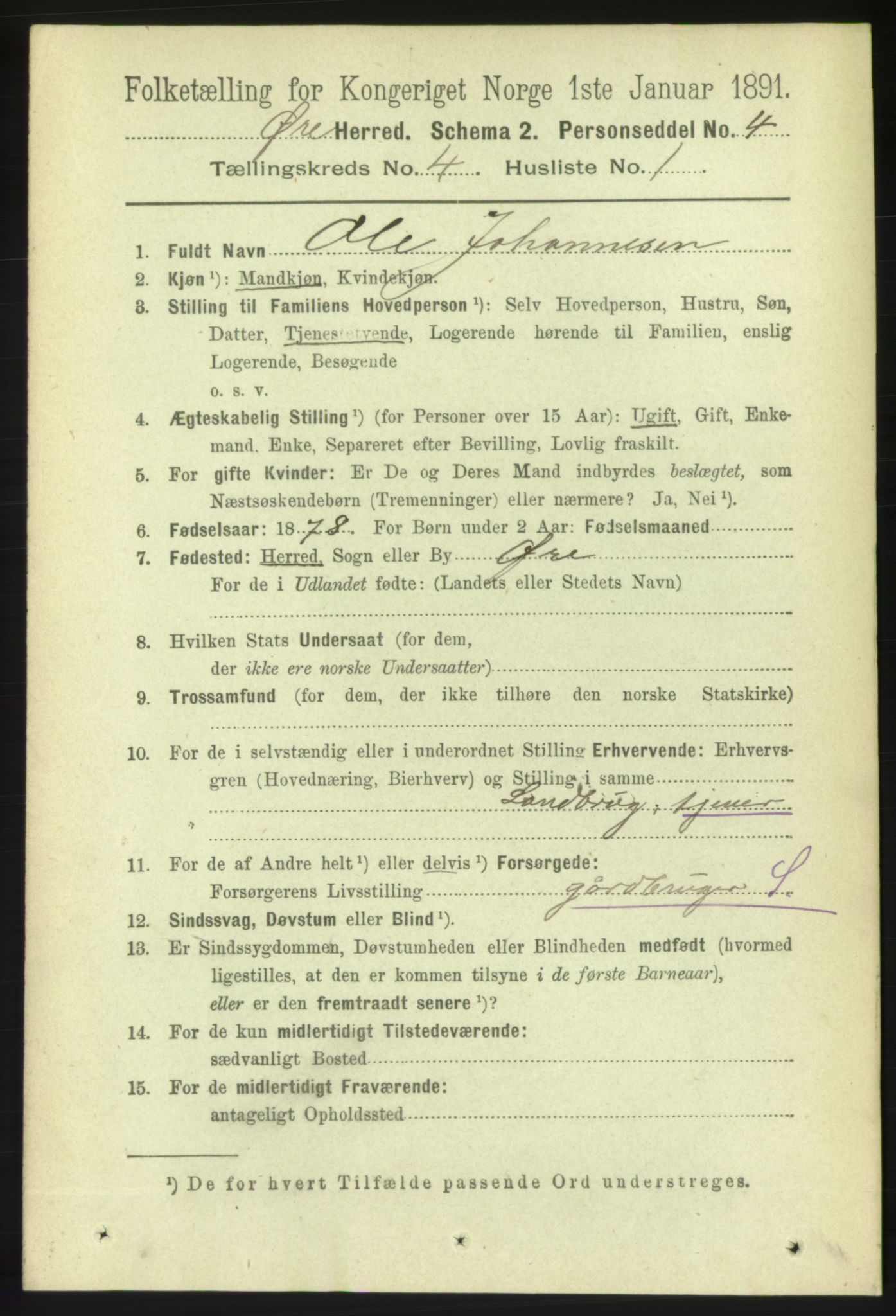 RA, 1891 census for 1558 Øre, 1891, p. 1589