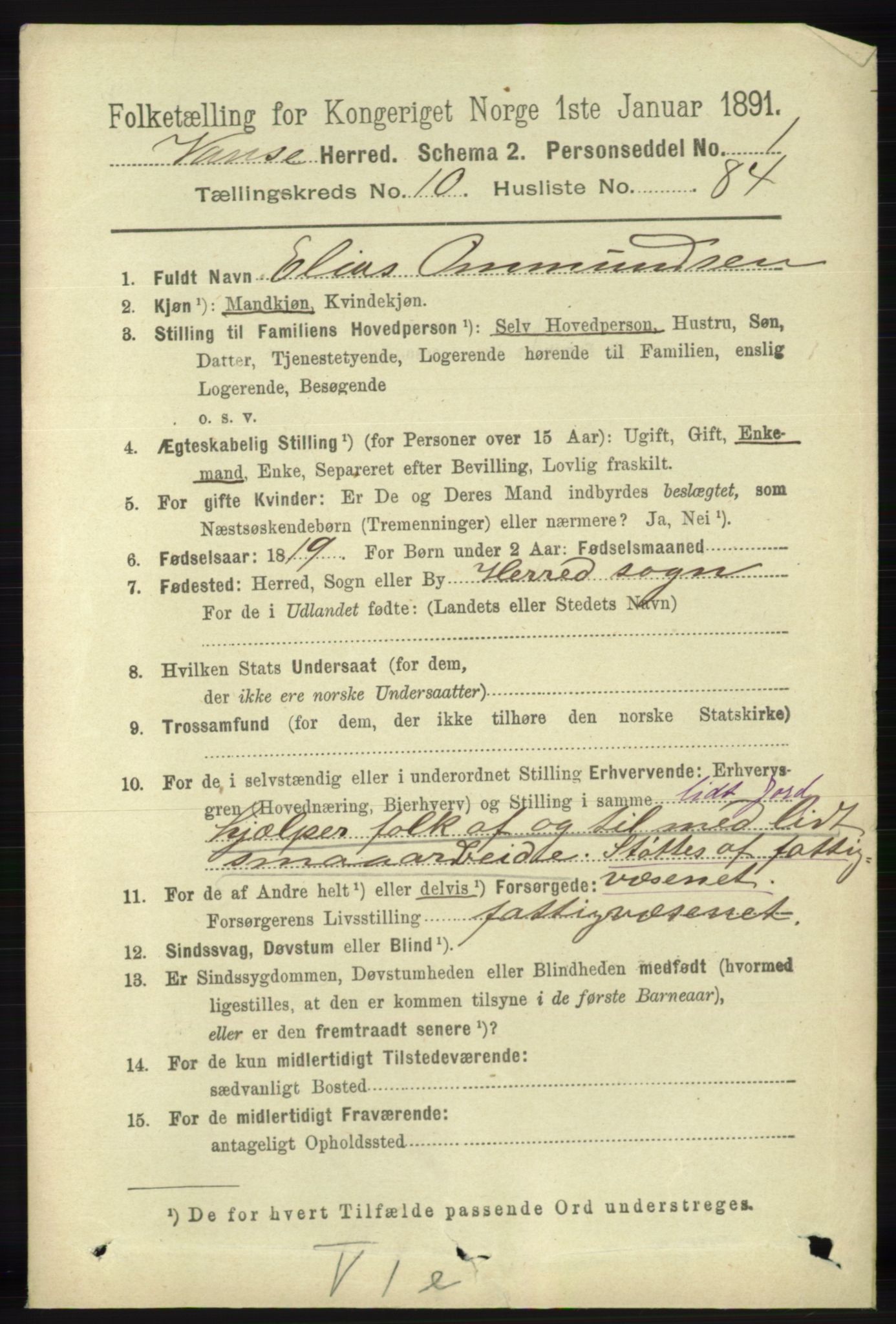 RA, 1891 census for 1041 Vanse, 1891, p. 6076