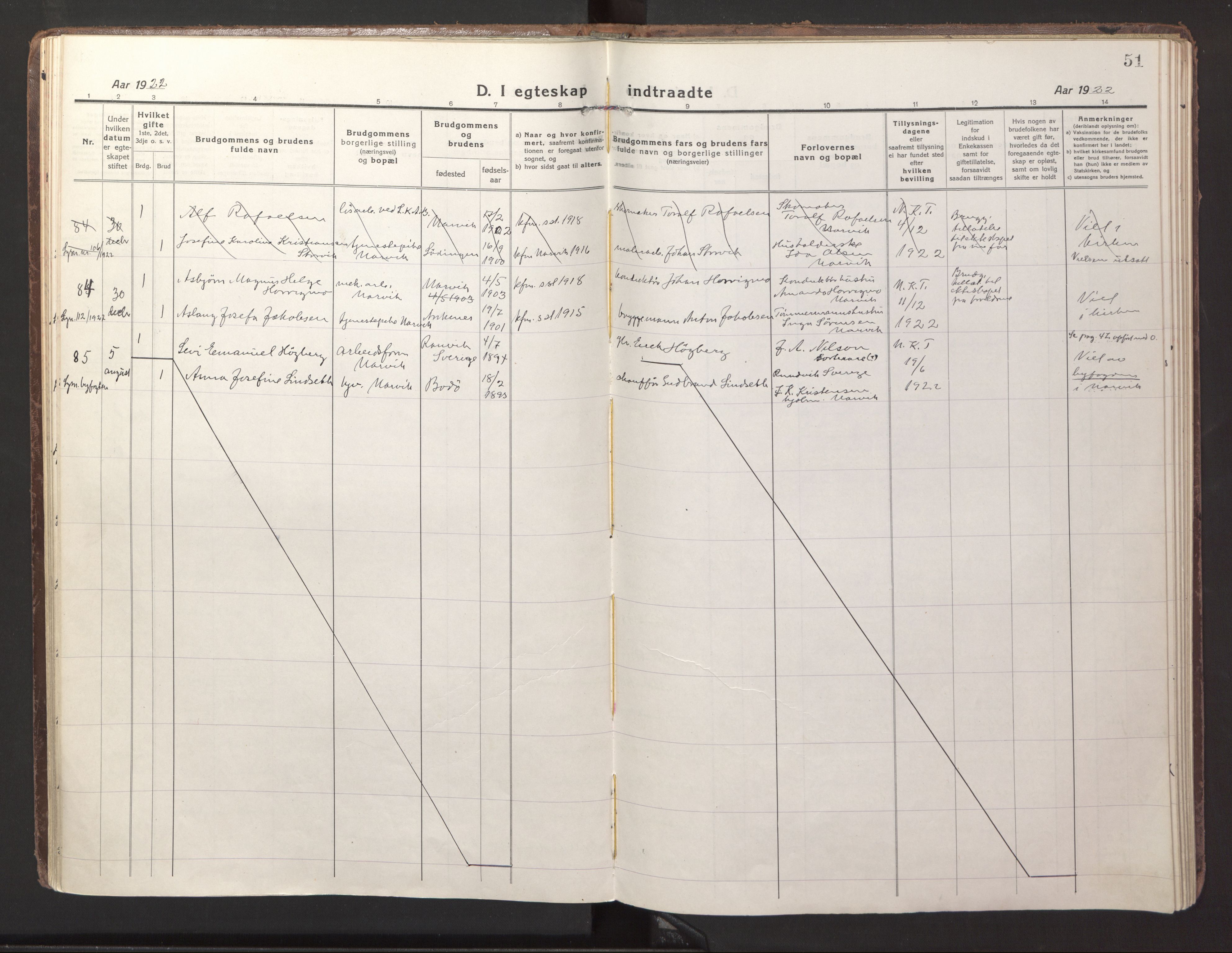 Ministerialprotokoller, klokkerbøker og fødselsregistre - Nordland, AV/SAT-A-1459/871/L1002: Parish register (official) no. 871A18, 1917-1926, p. 51