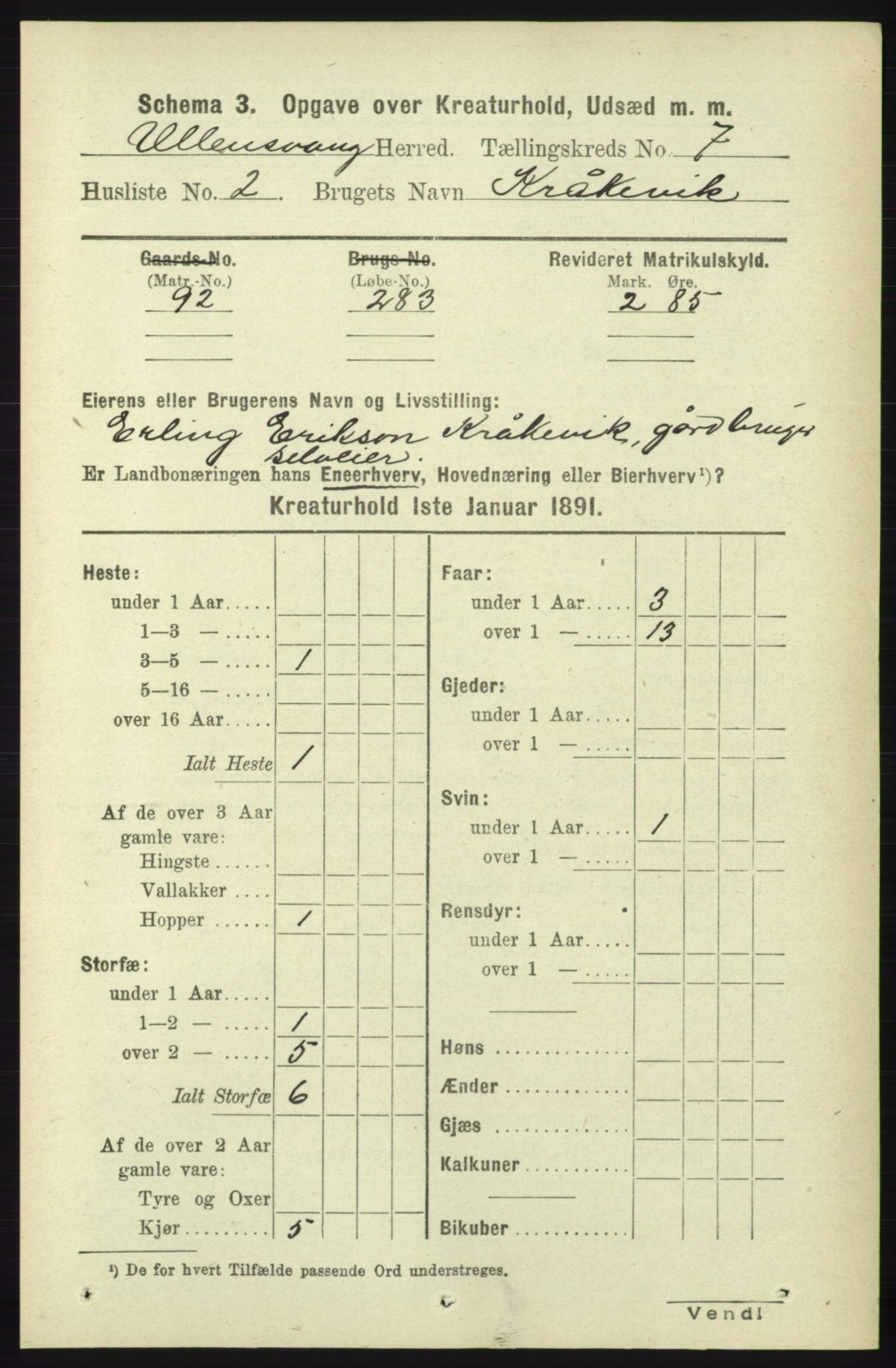 RA, 1891 census for 1230 Ullensvang, 1891, p. 7335