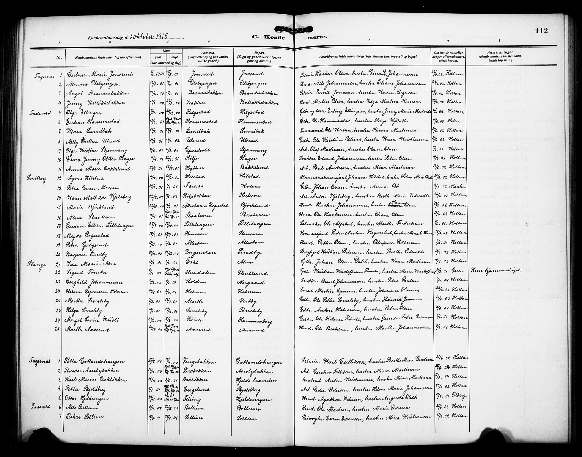 Østre Toten prestekontor, SAH/PREST-104/H/Ha/Hab/L0008: Parish register (copy) no. 8, 1913-1929, p. 112