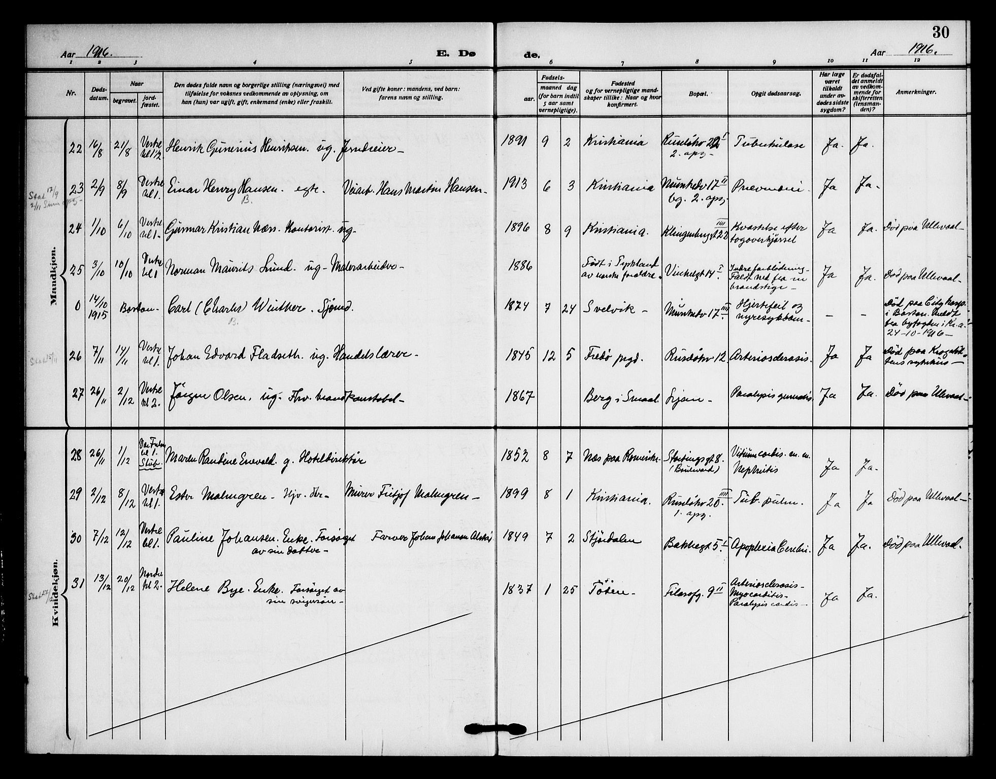 Piperviken prestekontor Kirkebøker, AV/SAO-A-10874/F/L0005: Parish register (official) no. 5, 1911-1949, p. 30