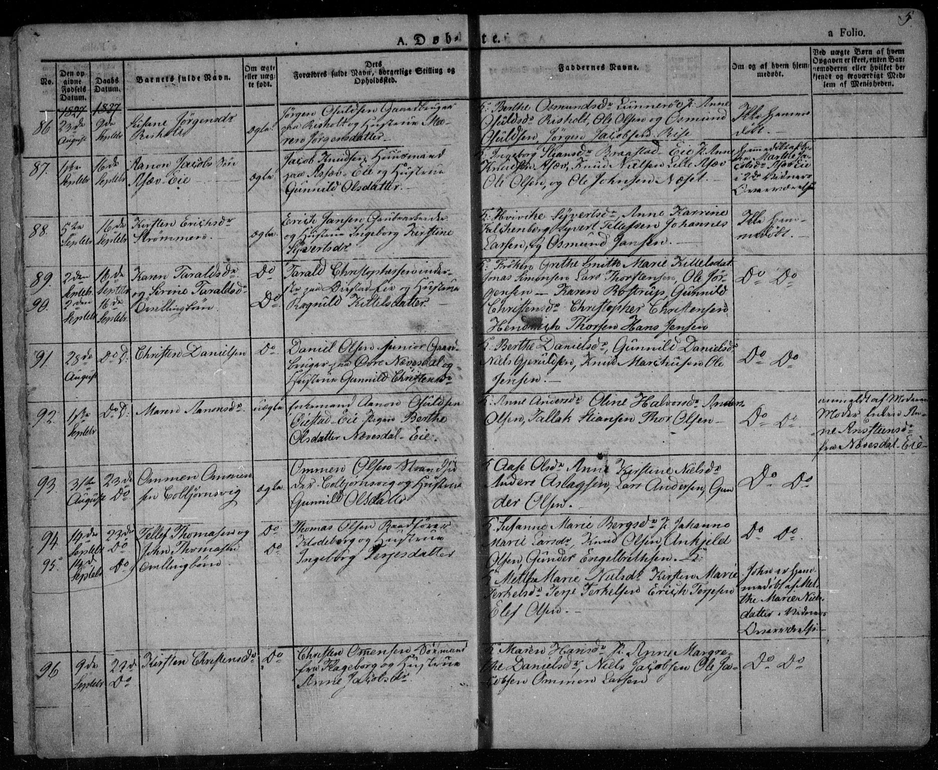 Øyestad sokneprestkontor, SAK/1111-0049/F/Fa/L0013: Parish register (official) no. A 13, 1827-1842, p. 5