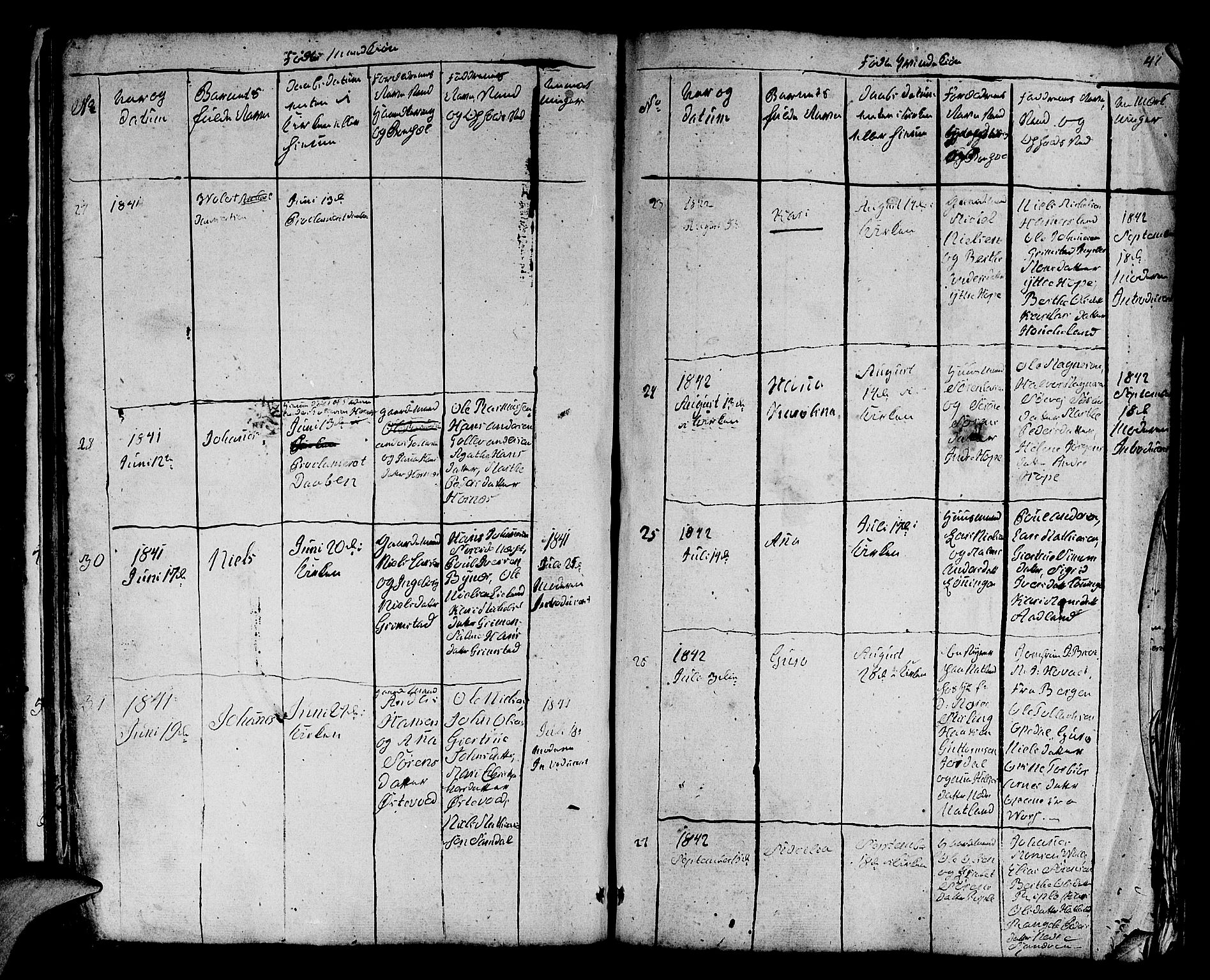 Fana Sokneprestembete, AV/SAB-A-75101/H/Hab/Habb/L0001: Parish register (copy) no. B 1, 1837-1855, p. 41