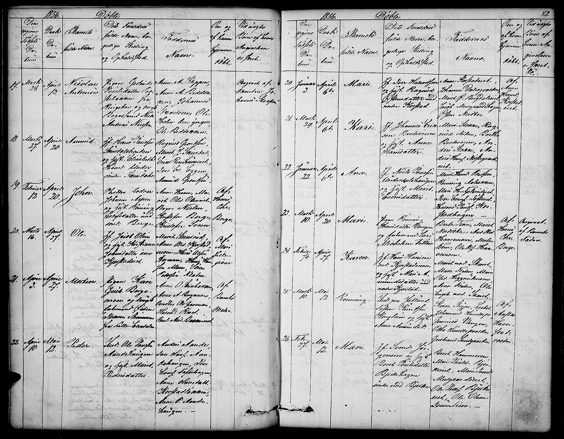 Sør-Fron prestekontor, AV/SAH-PREST-010/H/Ha/Hab/L0001: Parish register (copy) no. 1, 1844-1863, p. 82