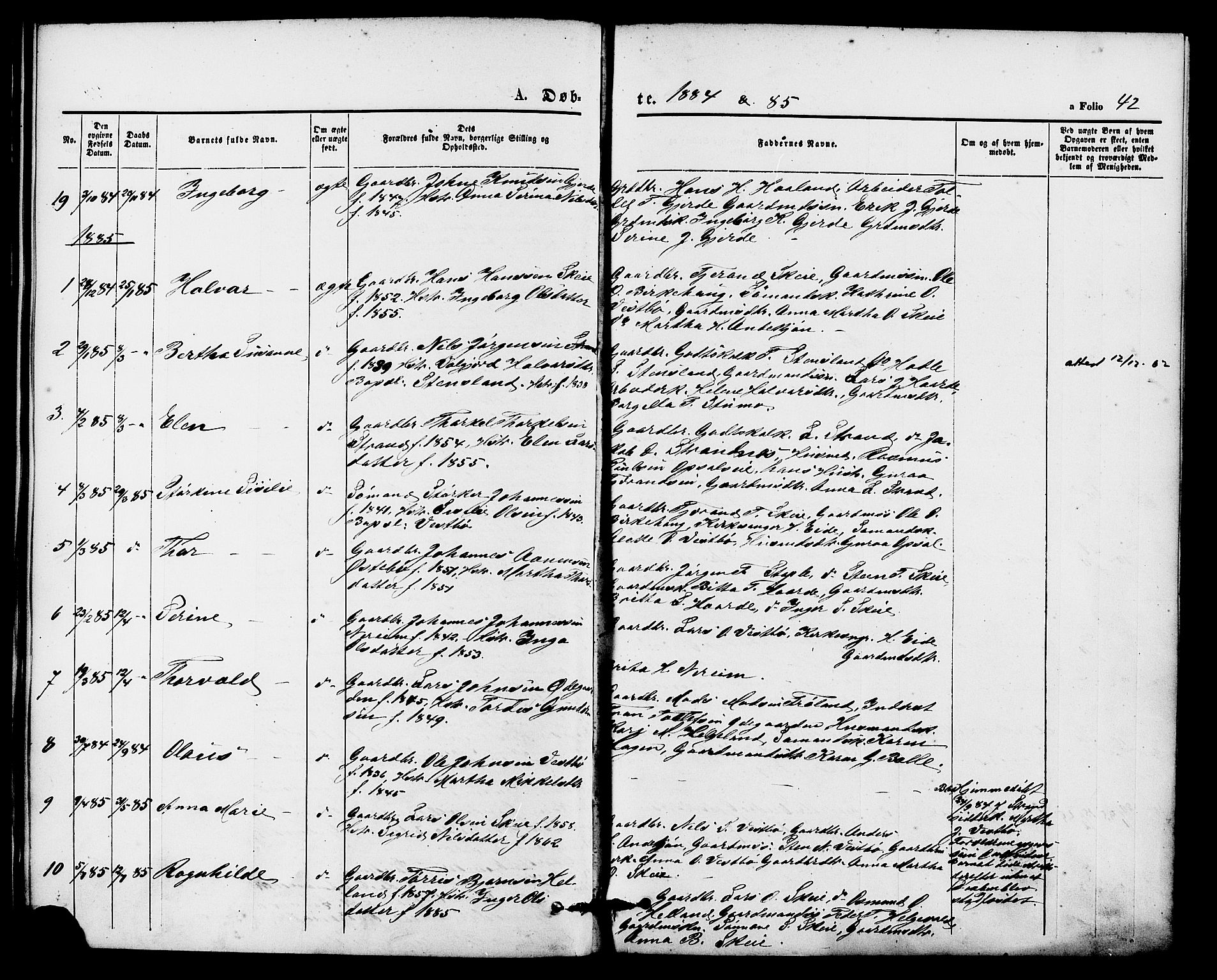 Vikedal sokneprestkontor, AV/SAST-A-101840/01/IV: Parish register (official) no. A 8, 1868-1885, p. 42