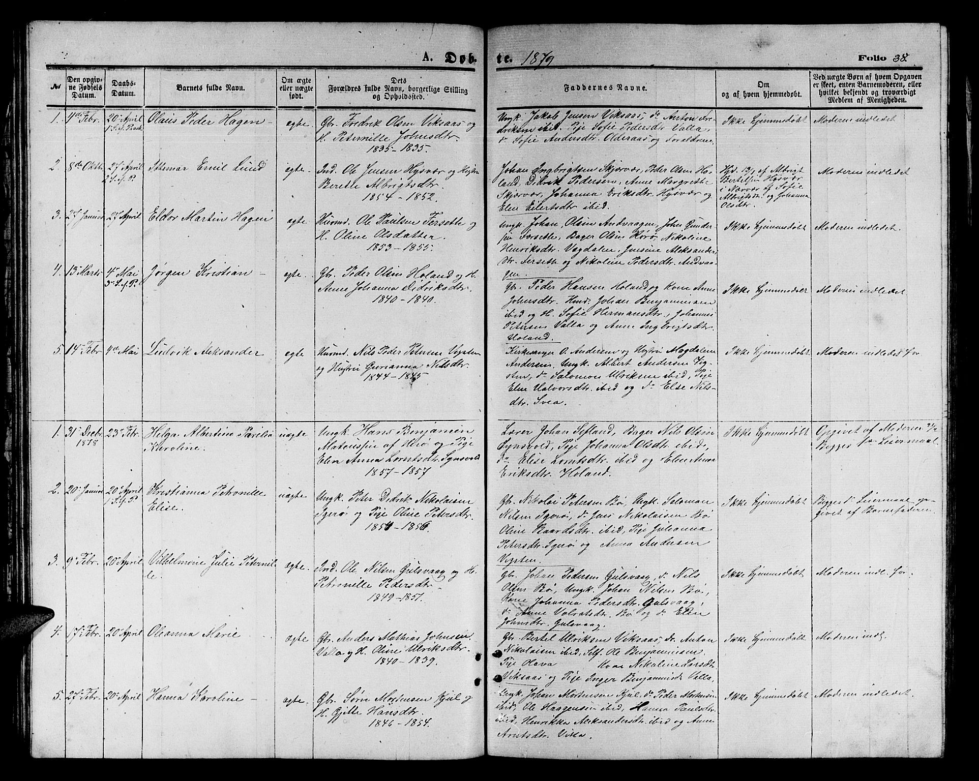 Ministerialprotokoller, klokkerbøker og fødselsregistre - Nordland, AV/SAT-A-1459/816/L0252: Parish register (copy) no. 816C02, 1871-1885, p. 38