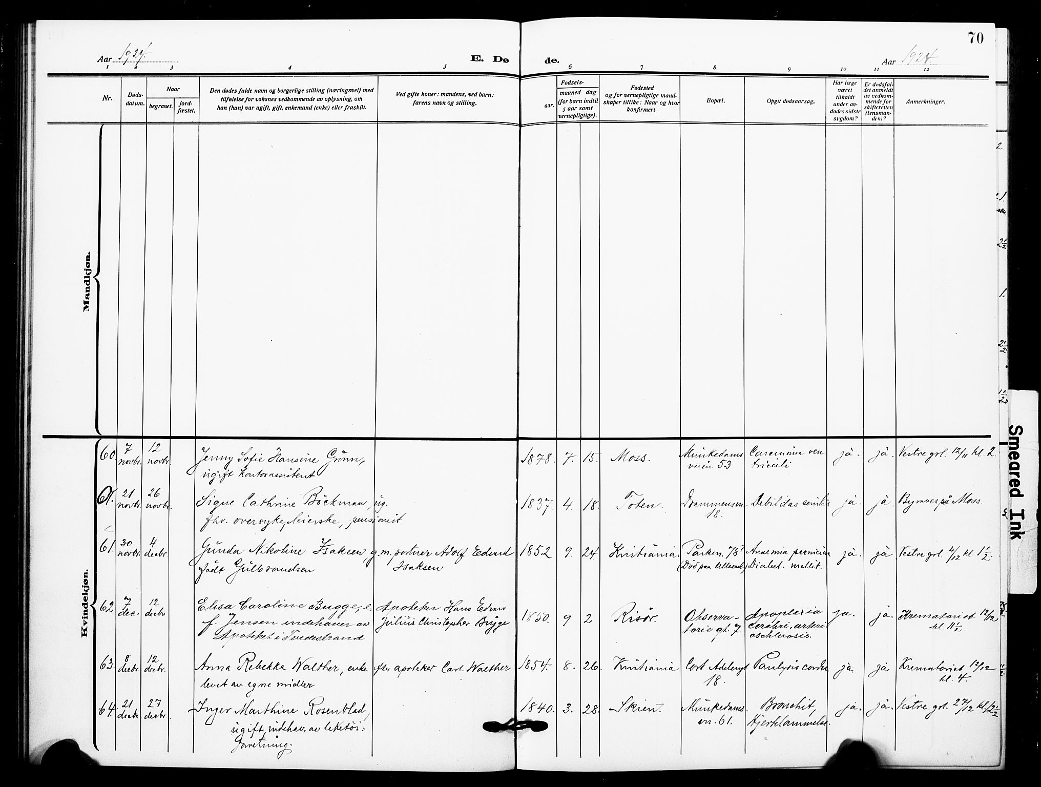 Johannes prestekontor Kirkebøker, AV/SAO-A-10852/F/Fa/L0012: Parish register (official) no. 12, 1918-1930, p. 70