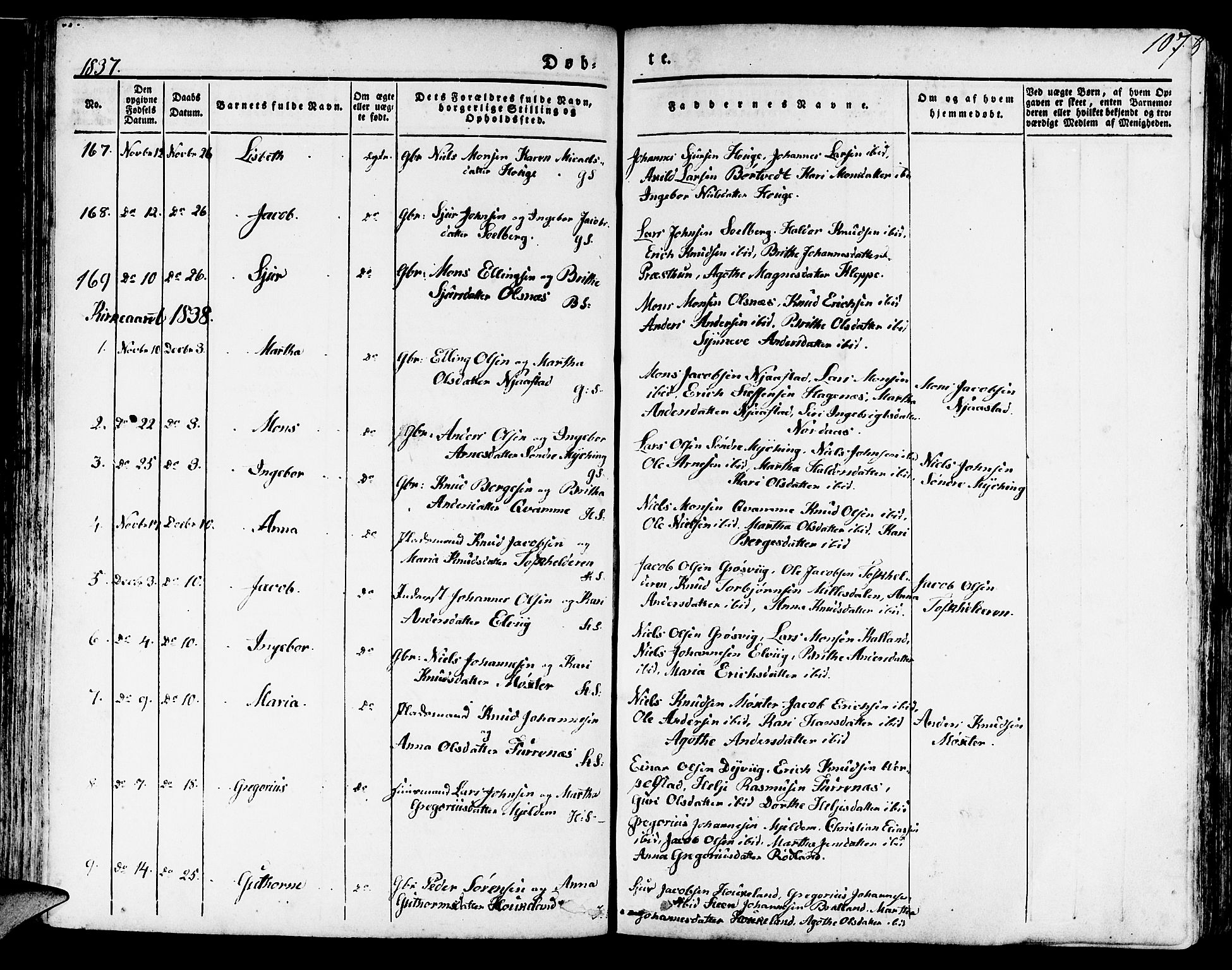 Haus sokneprestembete, AV/SAB-A-75601/H/Haa: Parish register (official) no. A 14, 1827-1838, p. 107