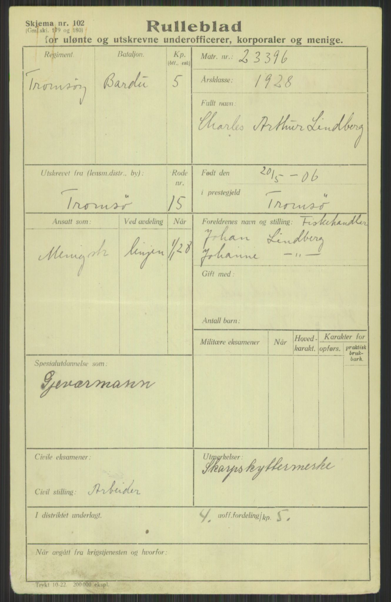 Forsvaret, Troms infanteriregiment nr. 16, AV/RA-RAFA-3146/P/Pa/L0013/0003: Rulleblad / Rulleblad for regimentets menige mannskaper, årsklasse 1928, 1928, p. 453