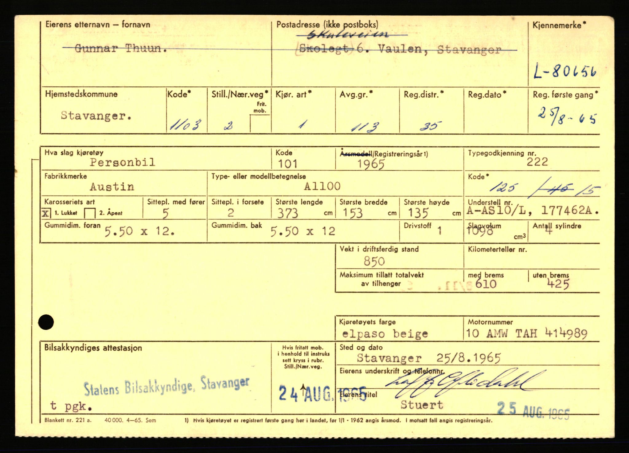 Stavanger trafikkstasjon, AV/SAST-A-101942/0/F/L0071: L-80500 - L-82199, 1930-1971, p. 233